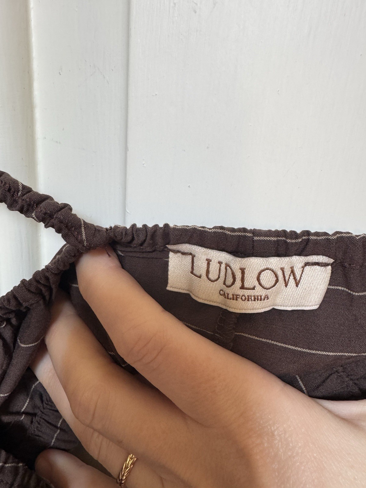 The Ludlow Shop Millie bra top in brown barn stripe XS S deadstock cotton