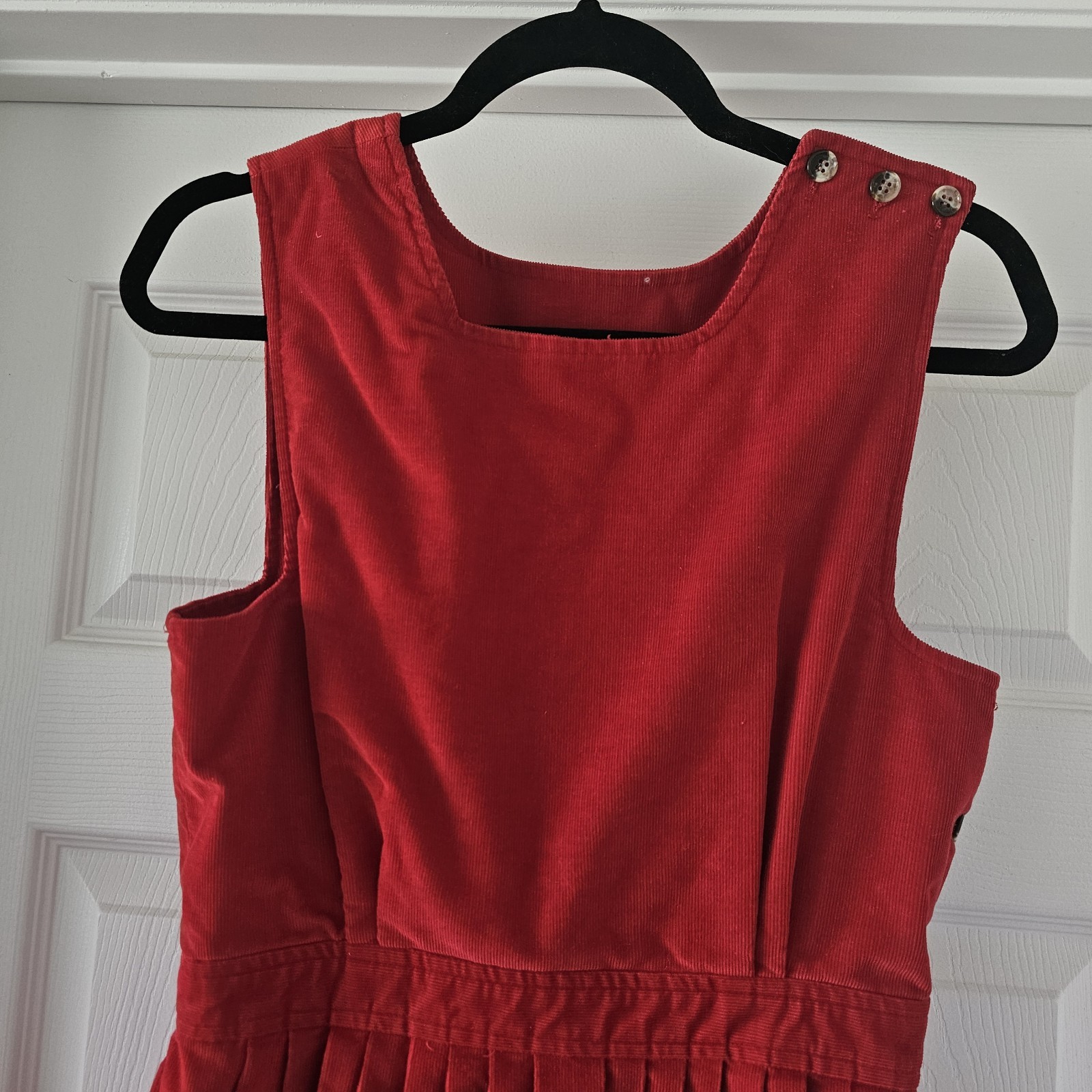 1980s 1990s L.L. Bean Lipstick Red Corduroy Pinafore Jumper Midi Dress #74