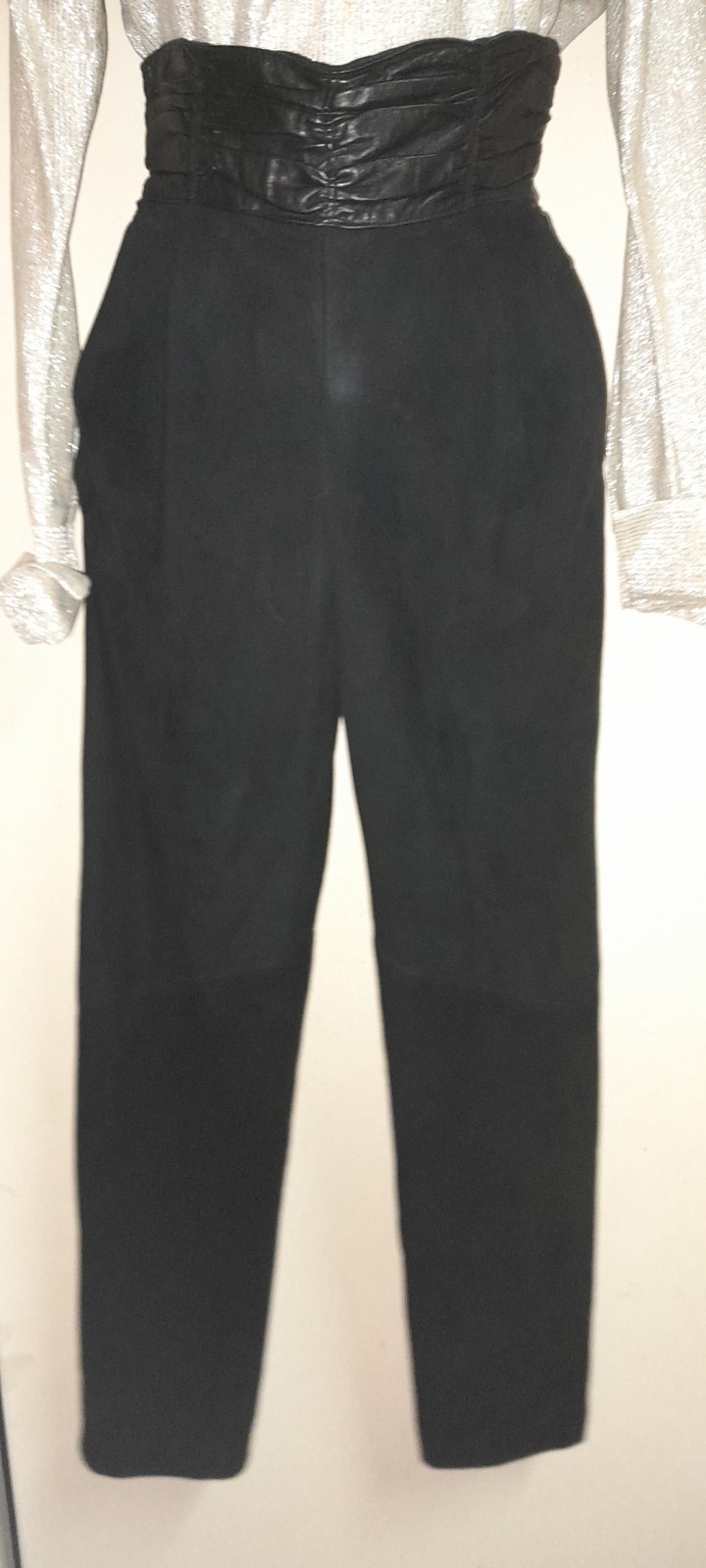 Vtg 80s 90s Does 40s 50s Black Suede I.magnin VAKKO Leather High Waist Pants 26