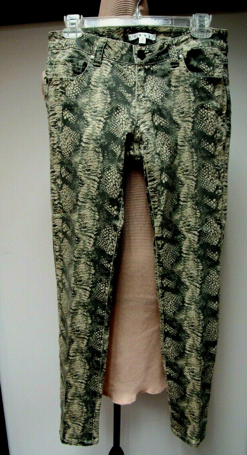 VTG CABI Stretch Cotton Skinny Jeans Pants Snake Reptile Dark Olive 34 x 31 4 M