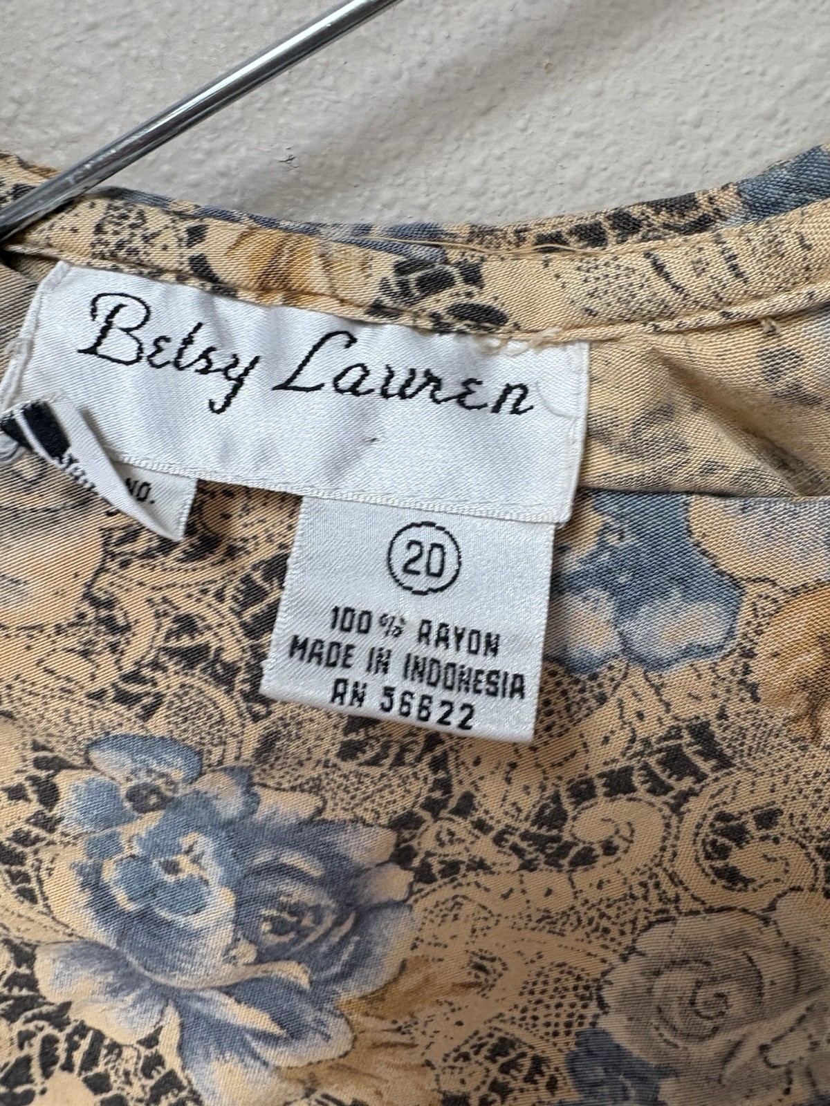 Vintage 90s Betsy Lauren Lace Print Floral Midi Dress Womens 20 Blue Cottagecore