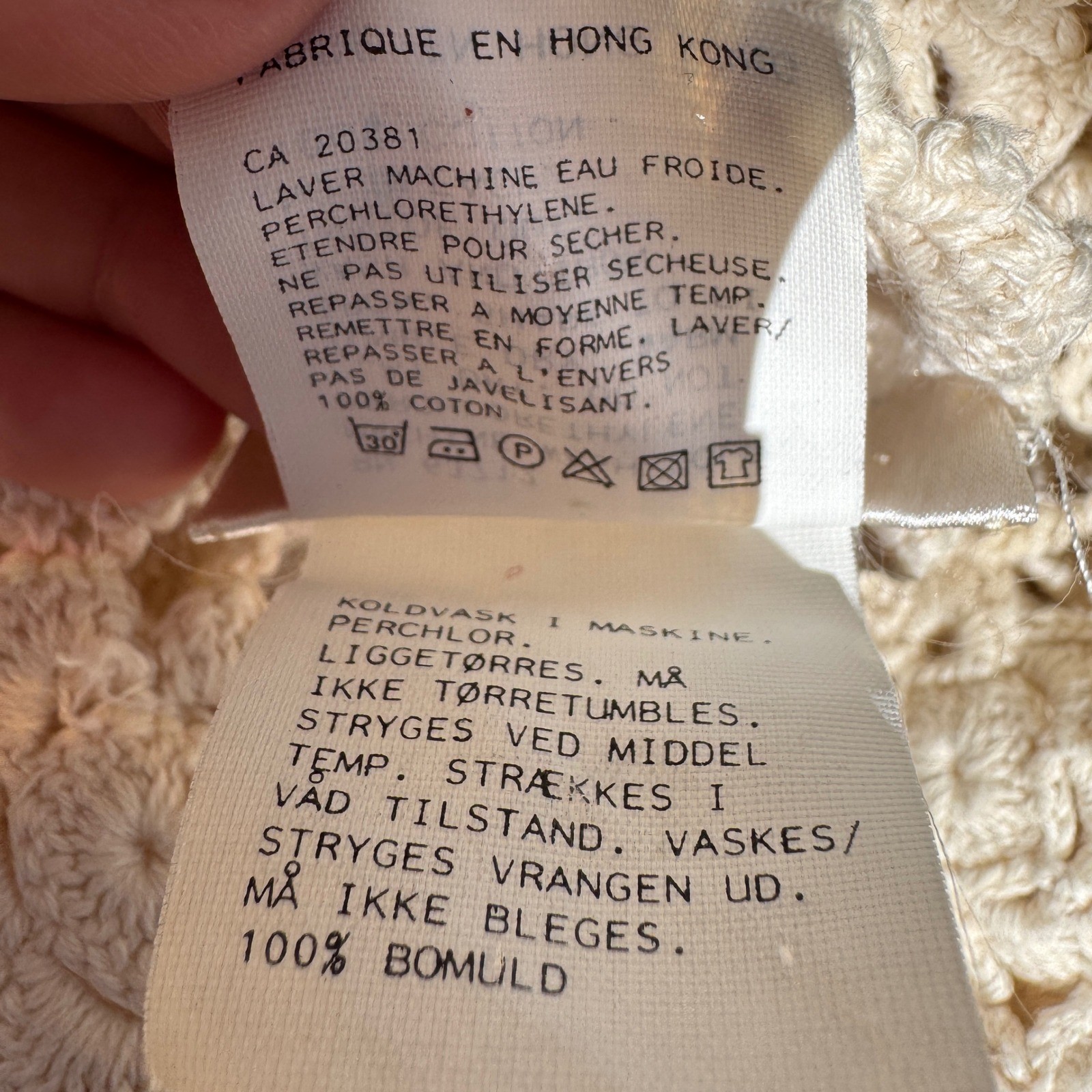 In-Wear Vintage 1980s Sweater Cream Crochet Lace High Neck Pointelle Cotton