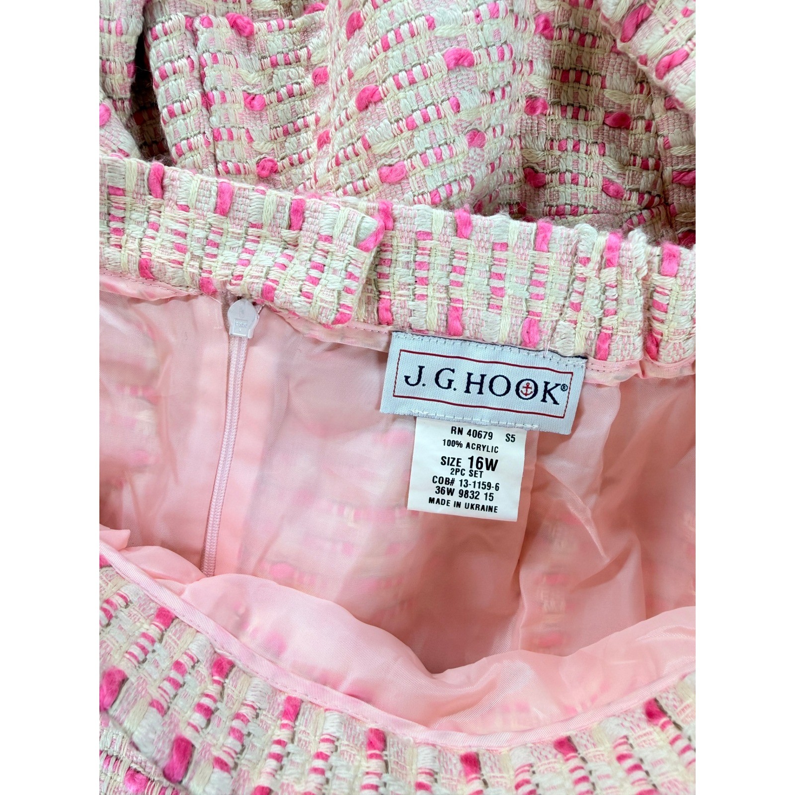 Vintage J.G. Hook Pink Bouclé Tweed Skirt Suit 2 Pc Women’s 16W