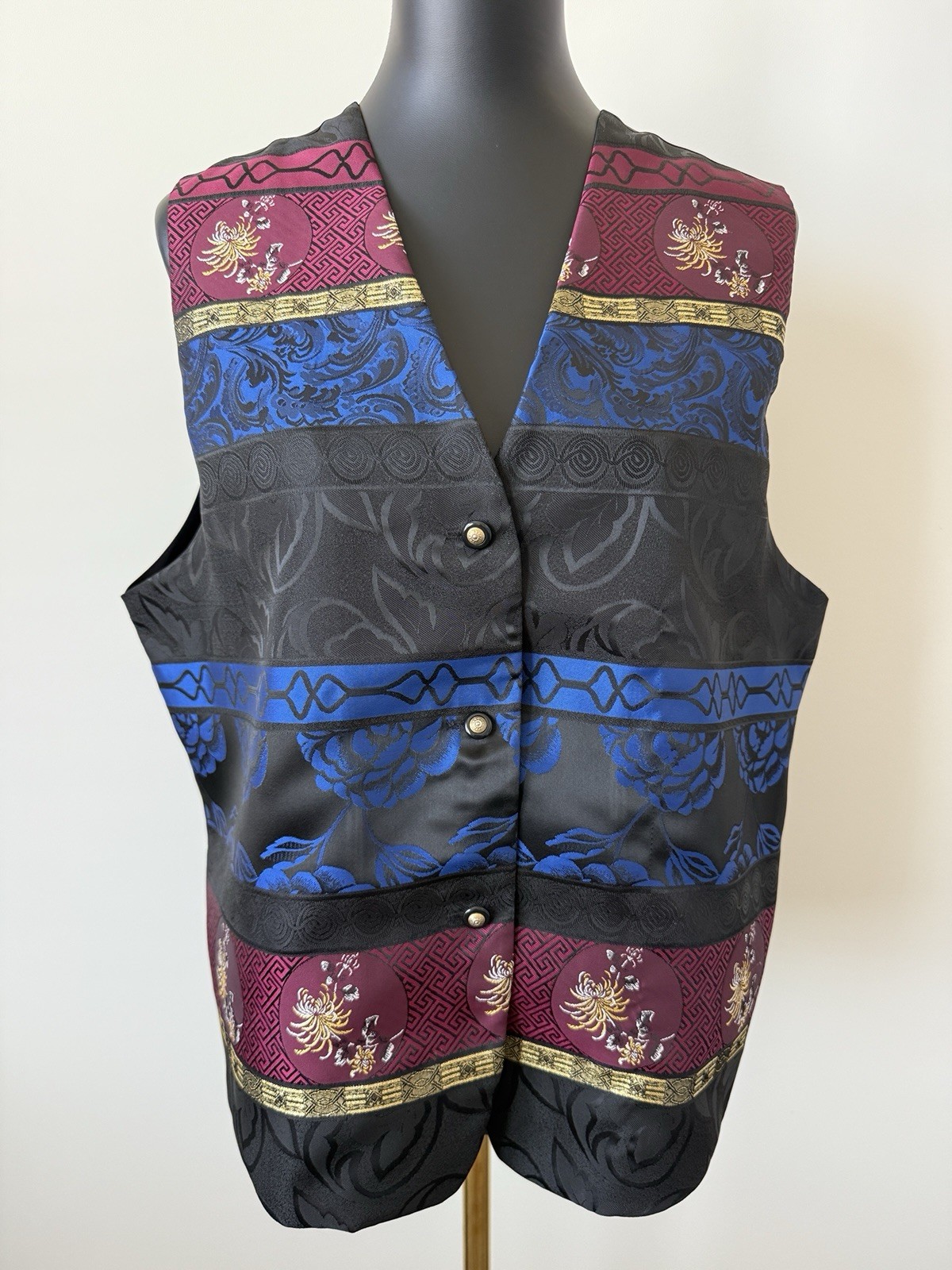 Vintage Koret Vest Women’s 12 Multi Print Design Black/Gold/Maroon/Blue EUC