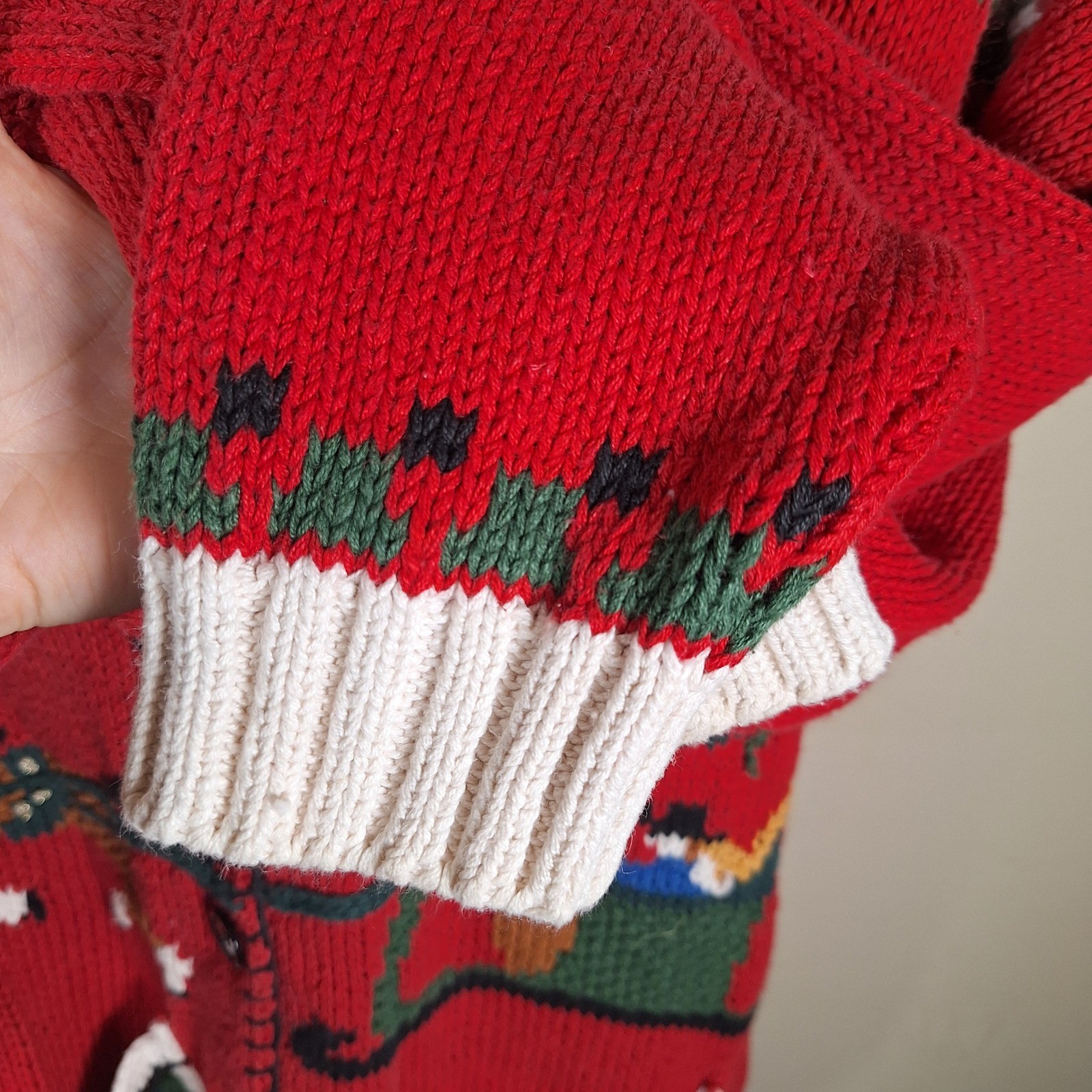 Cullinane Vintage Hand Knit Christmas Cardigan Shawl Collar 3D Whipstitch L