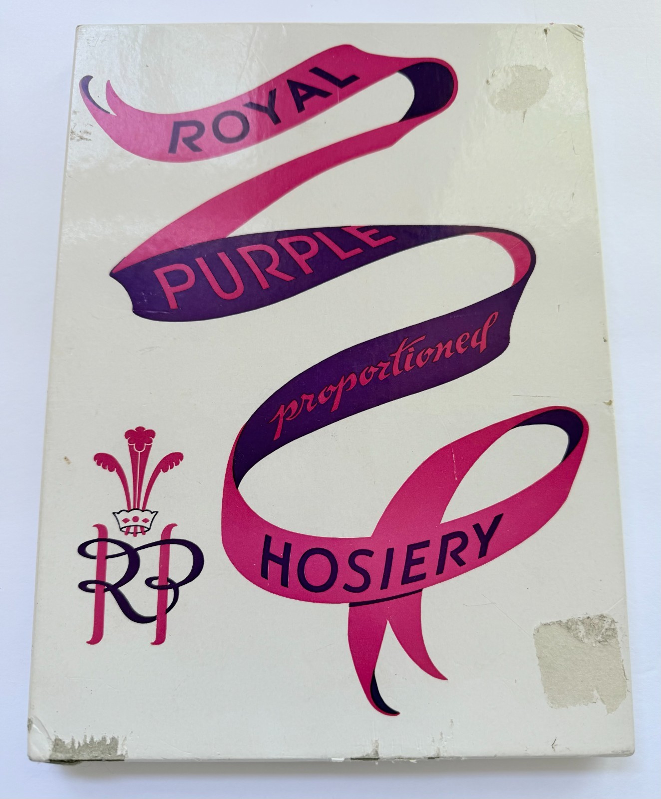 VINTAGE HOSIERY BOX ROYAL PURPLE SEARS & ROEBUCK 1950s HEAVY CARDBOARD UNIQUE
