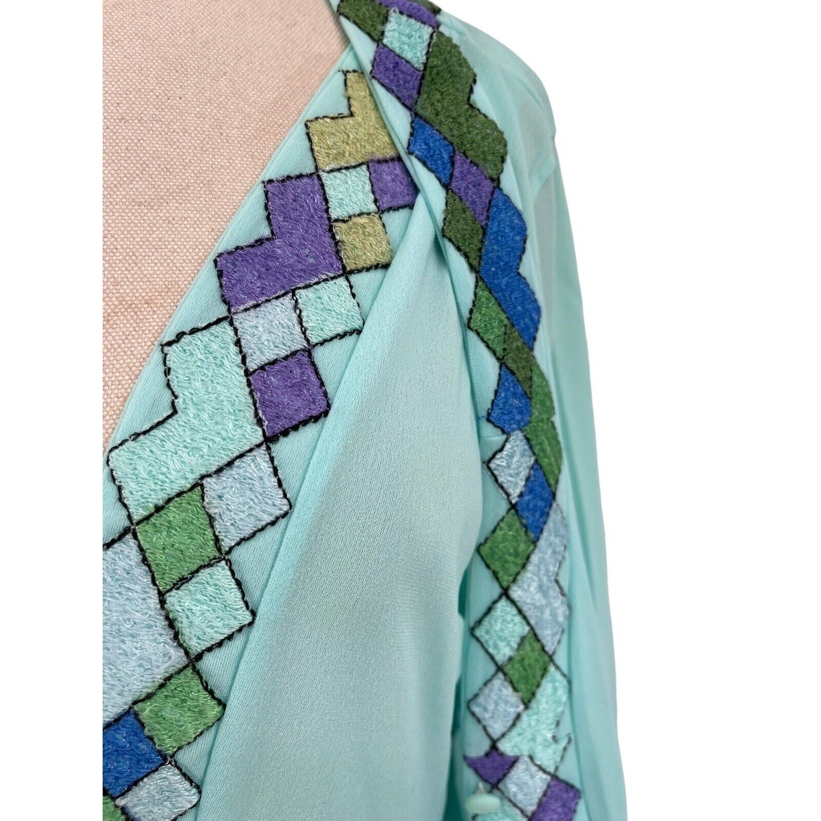 Vintage Emilio Pucci For Formfit Rogers Nightgown Robe Harlequin Nights Blue M