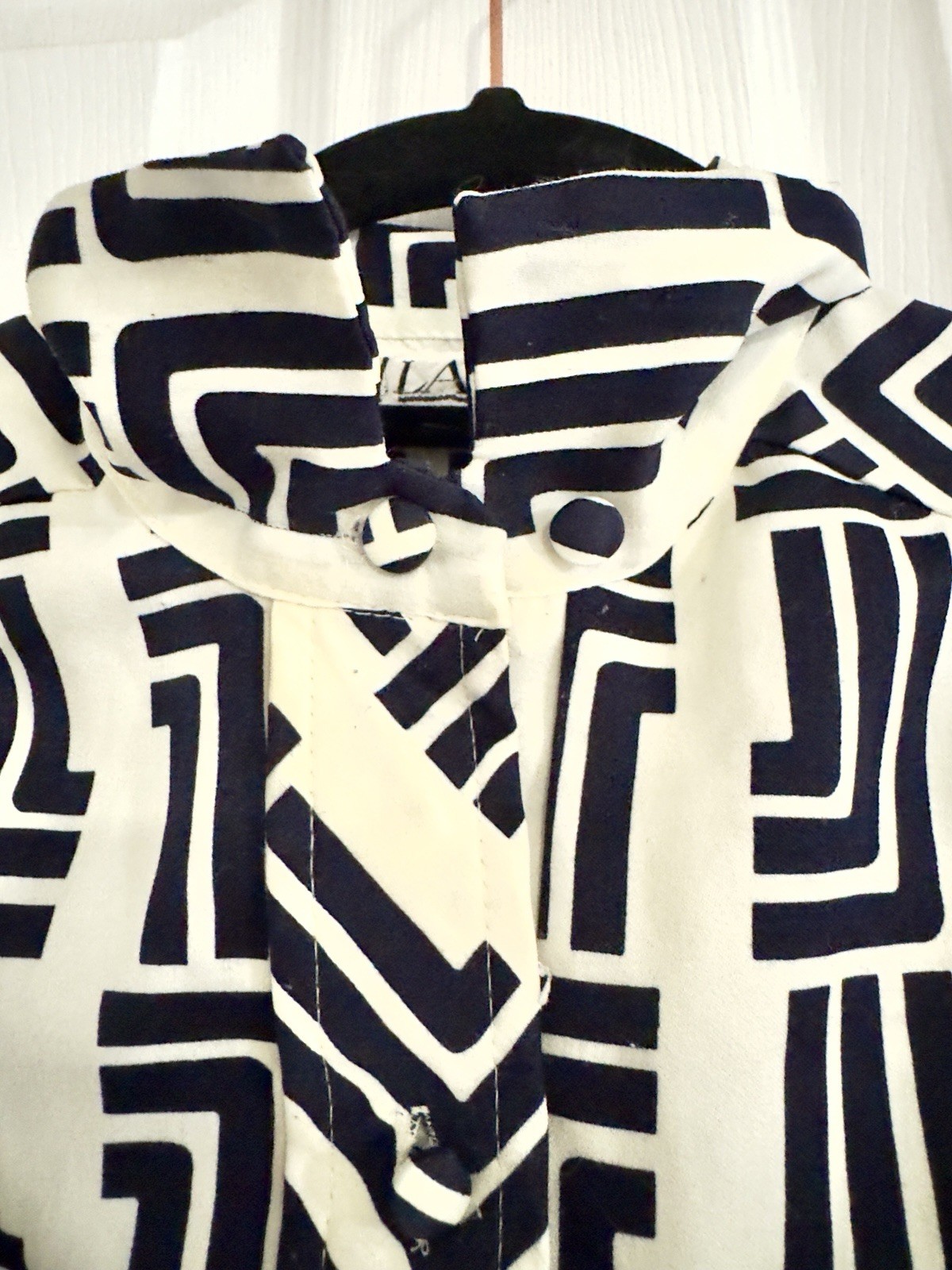 Rare Vintage Lanvin Silk Navy & Cream Geometric Dress 1970s