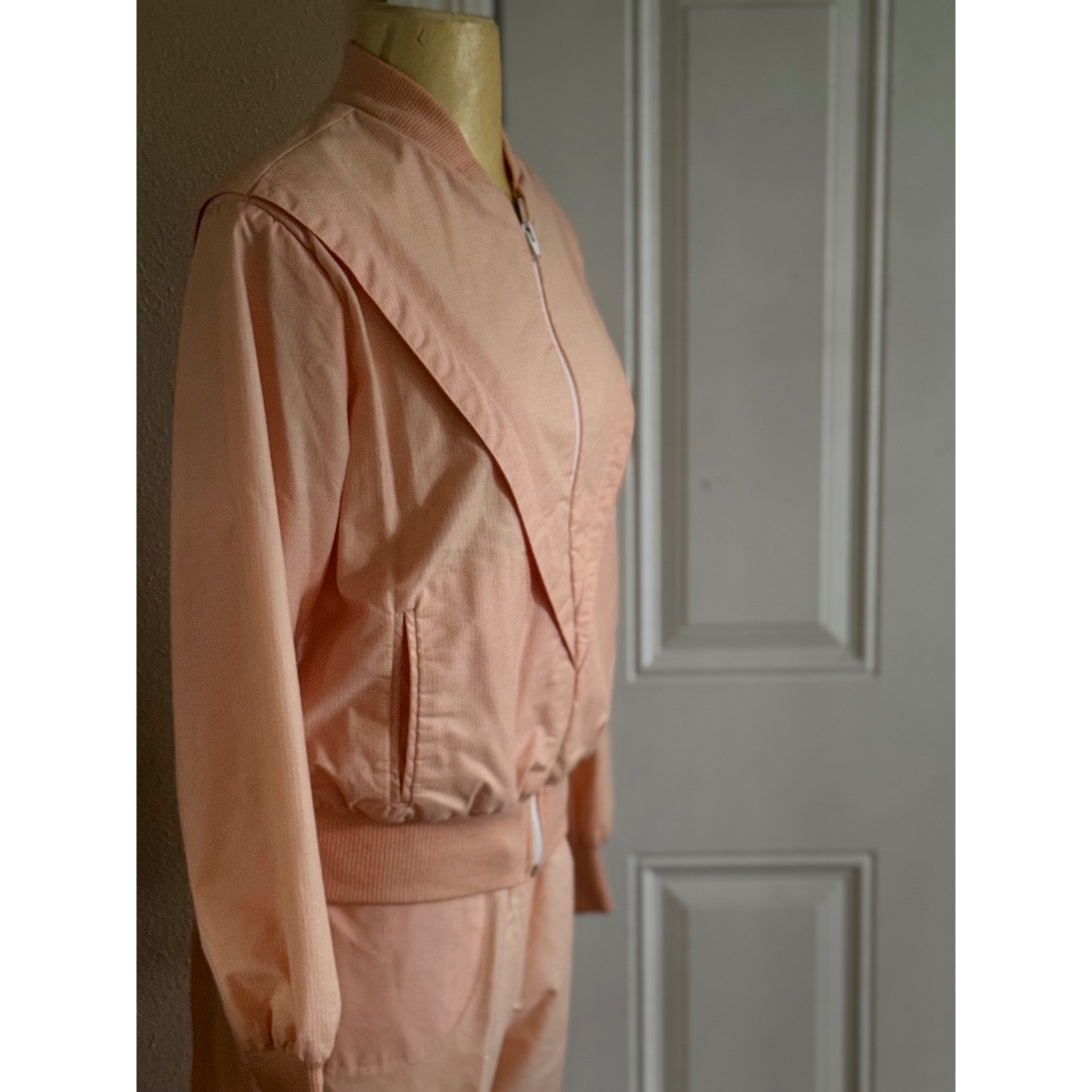 Vintage 80s Peach Tracksuit Set Retro Jacket & Pants Soft Pastel Athleisure XS