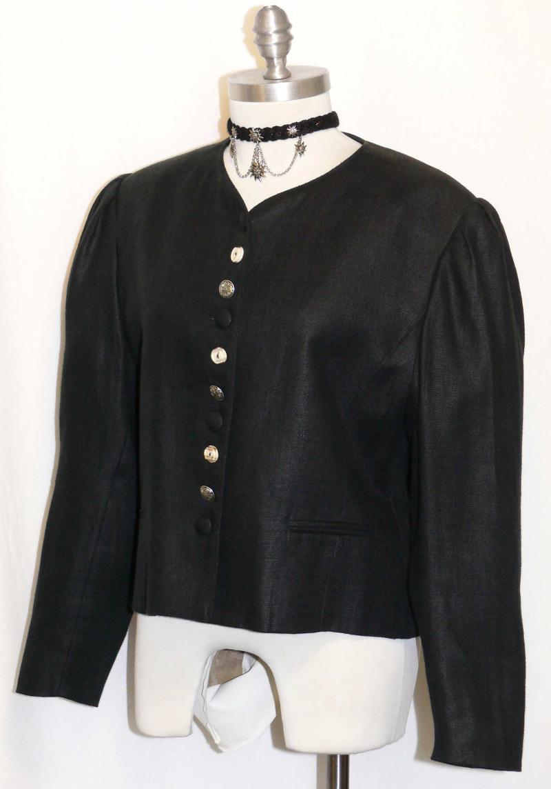 BLACK ~ LINEN German Women Summer Short Dress Skirt Pants Suit JACKET / 44 10 M