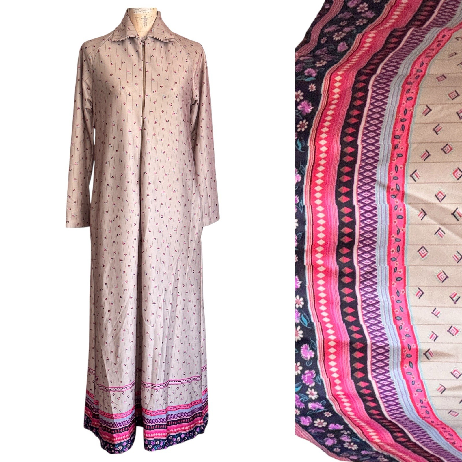 Vtg Rhapsody Glazier Chicago House Dress Women’s Loungewear Robe Zip Soft Color