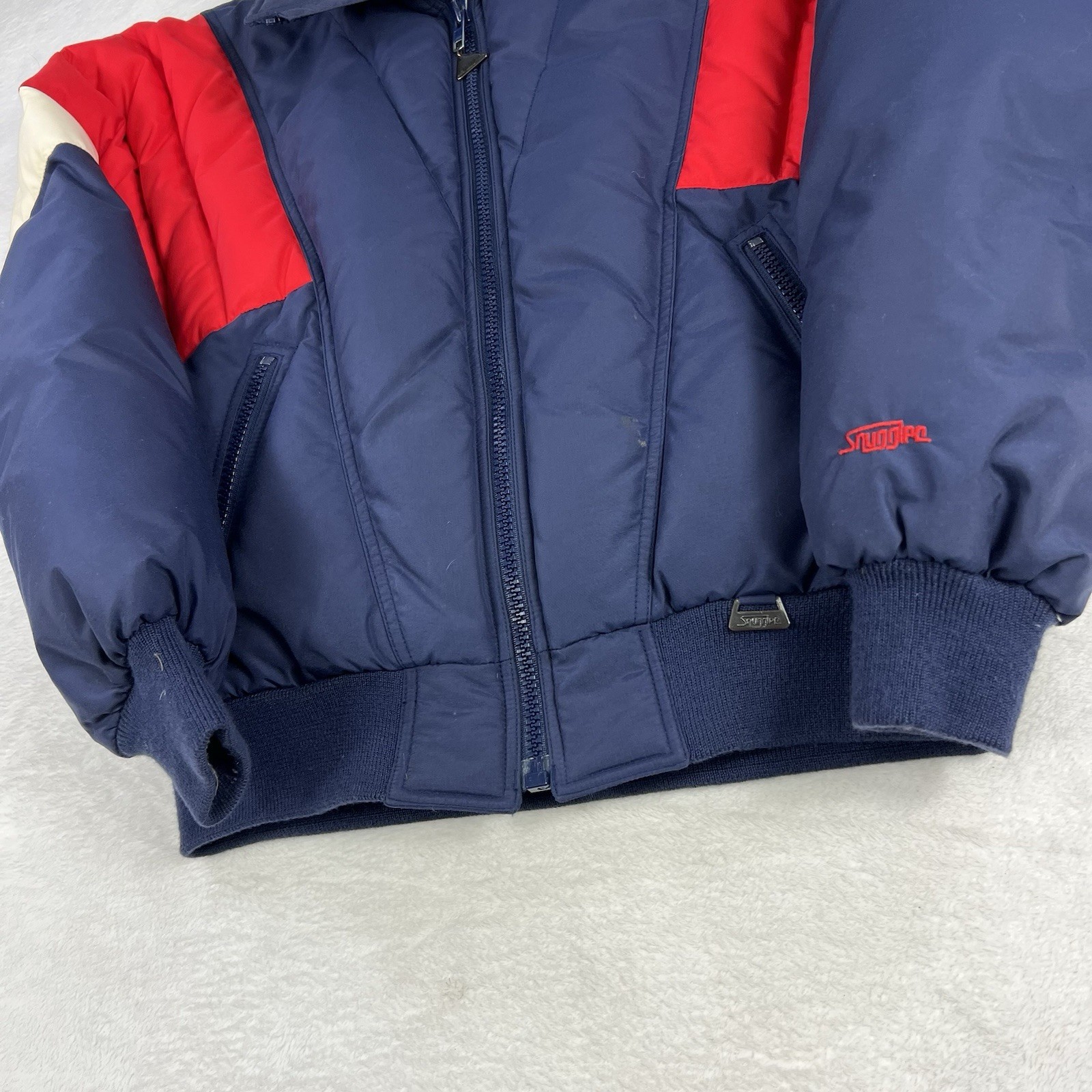 Vintage 80s Snuggler Ski Wear Jacket Mens Medium Blue White Red Stripe Retro