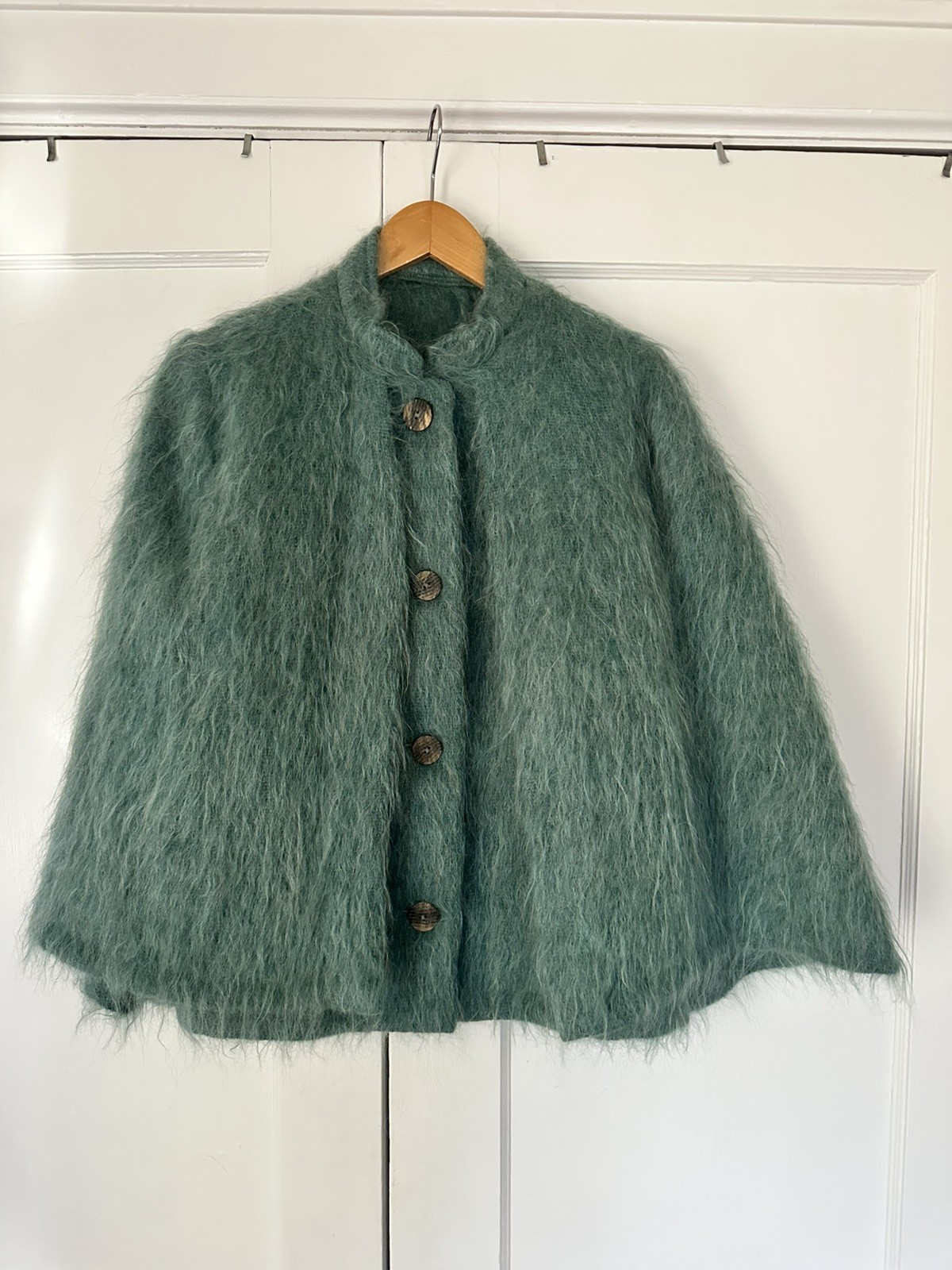 RARE Vintage Mohair Wool Cape Cardigan Scotland Andrew Stewart Jade Green OS EUC