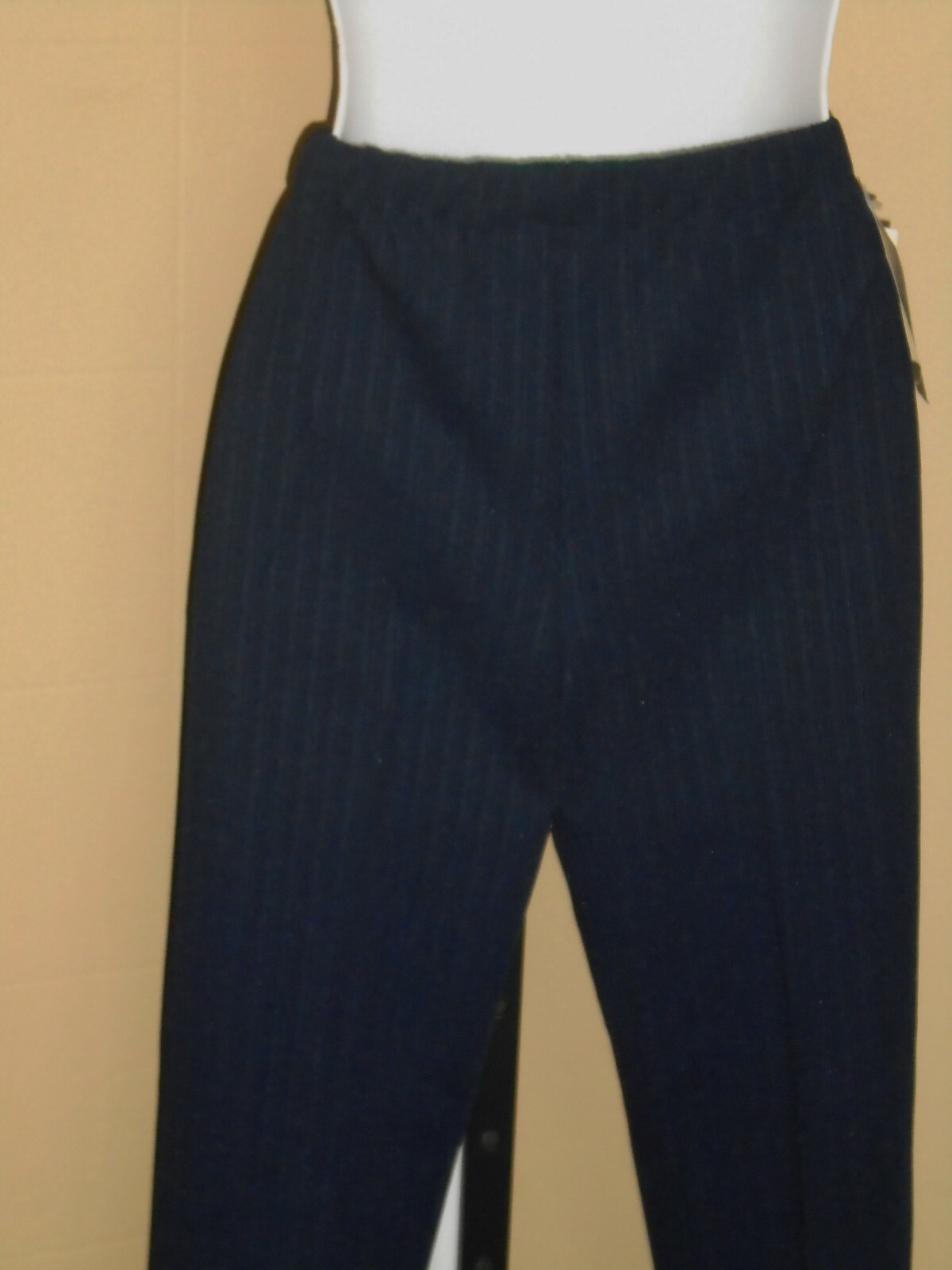 Ladies VTG 1970s Navy Blue Lines Textured Poly Dress Pants Sz 12 Petite NWT