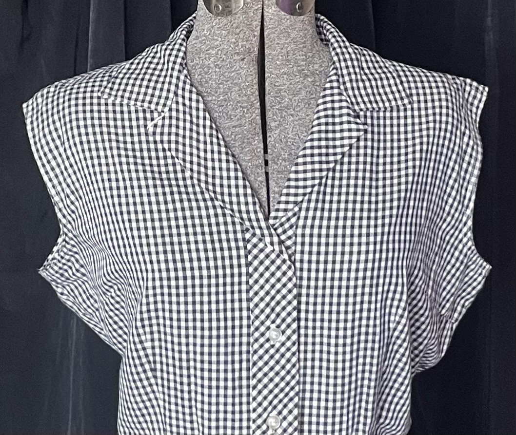 Vintage Black & White Checked M 1950s Sleeveless Cotton Dress Laura Mae Gingham
