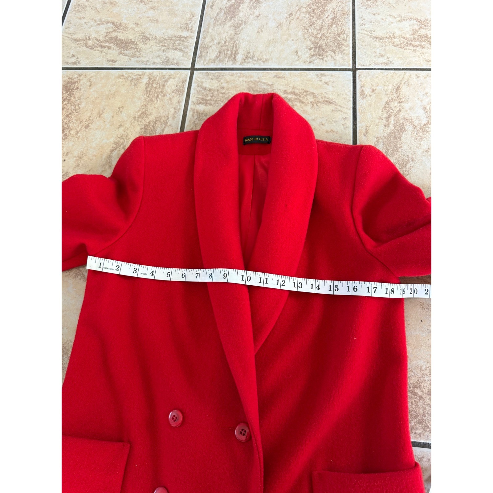 Vintage I Magnin Ethel Pear One Up Red Wool Shawl Collar Double Breasted Coat