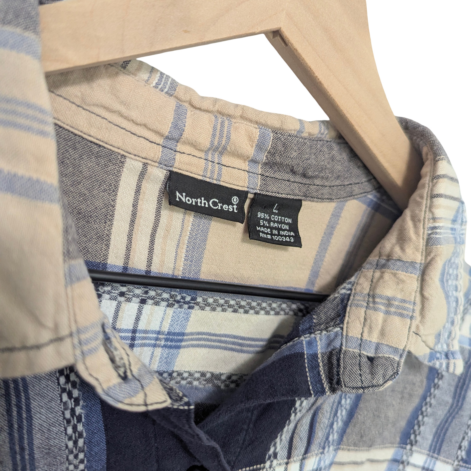 Vintage Y2K North Crest Women’s Large Plaid Flannel Cream & Blue Grandmacore