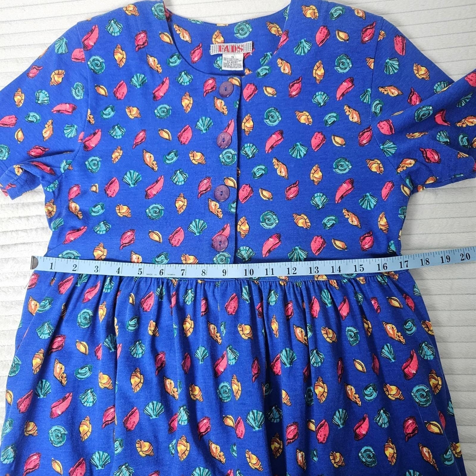 Vtg 90s Seashell Maxi Dress Womens Small Blue Cottagecore Coastal Beachy FADS