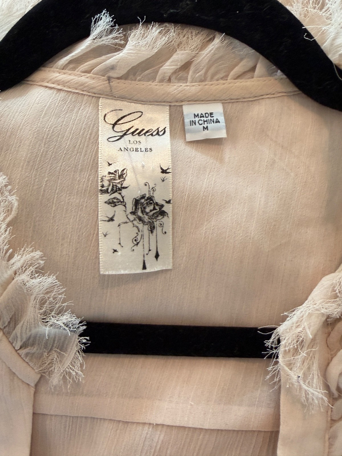 Vintage Guess Romantic Lace Blouse Sleeveless Sheer Top Blush Black Whimsy M