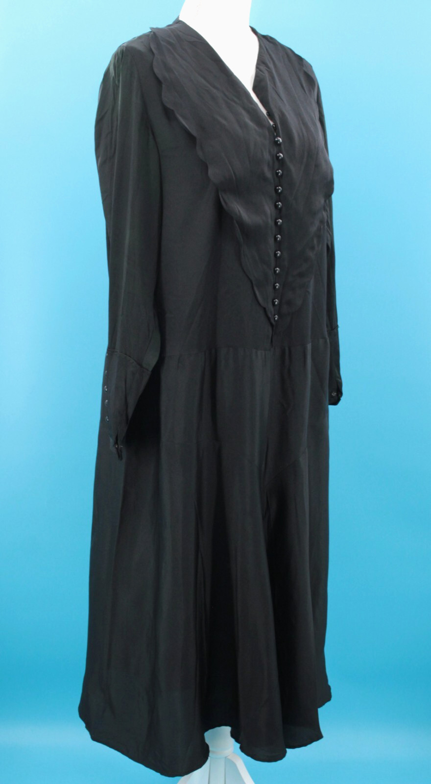 VTG Women’s 20s Black Button Front Drop Waist Dress Sz M 1920s Gown