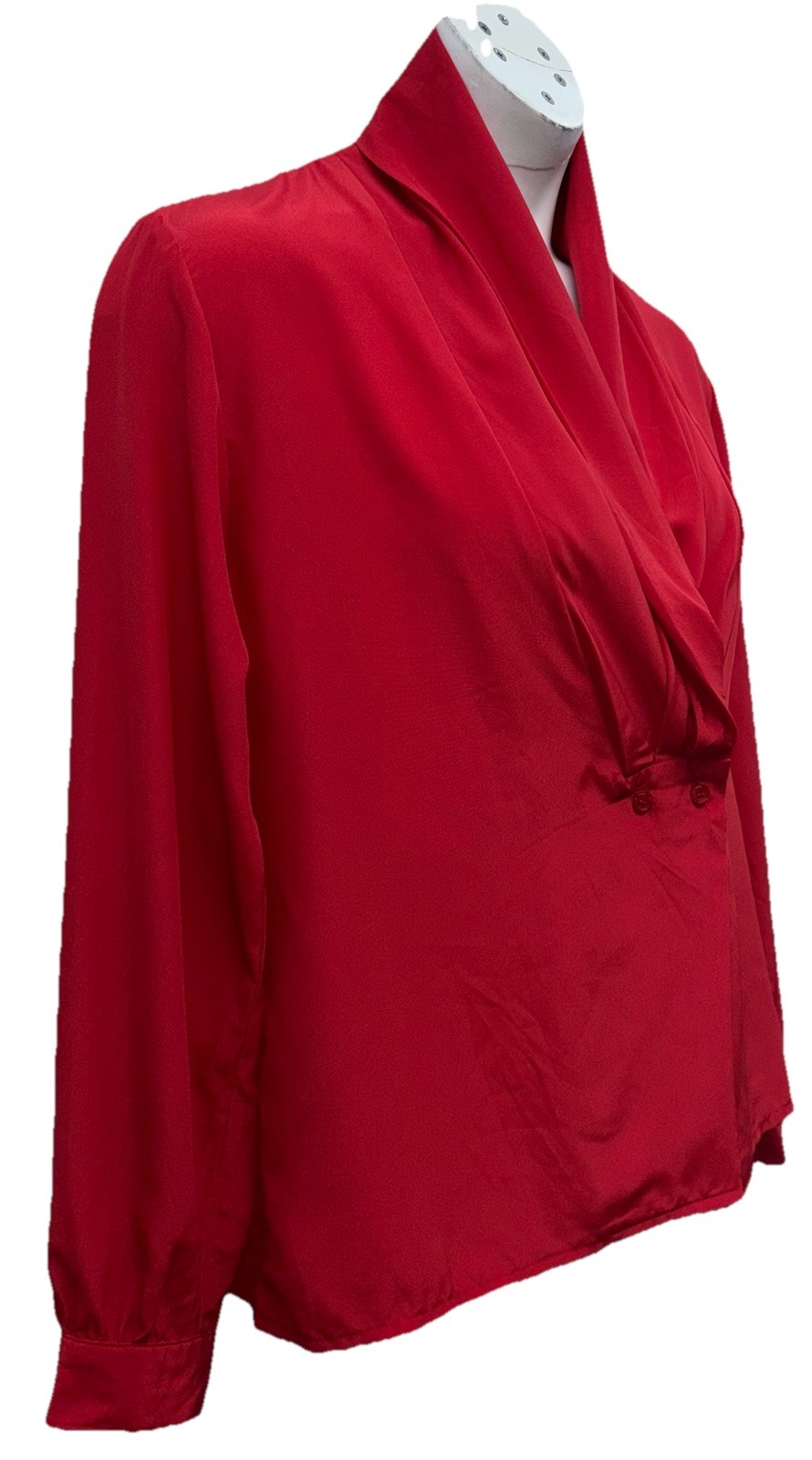 VTG Christie & Jill Women Size L Buttoned Long Sleeve Cowl V-Neck Blouse Red