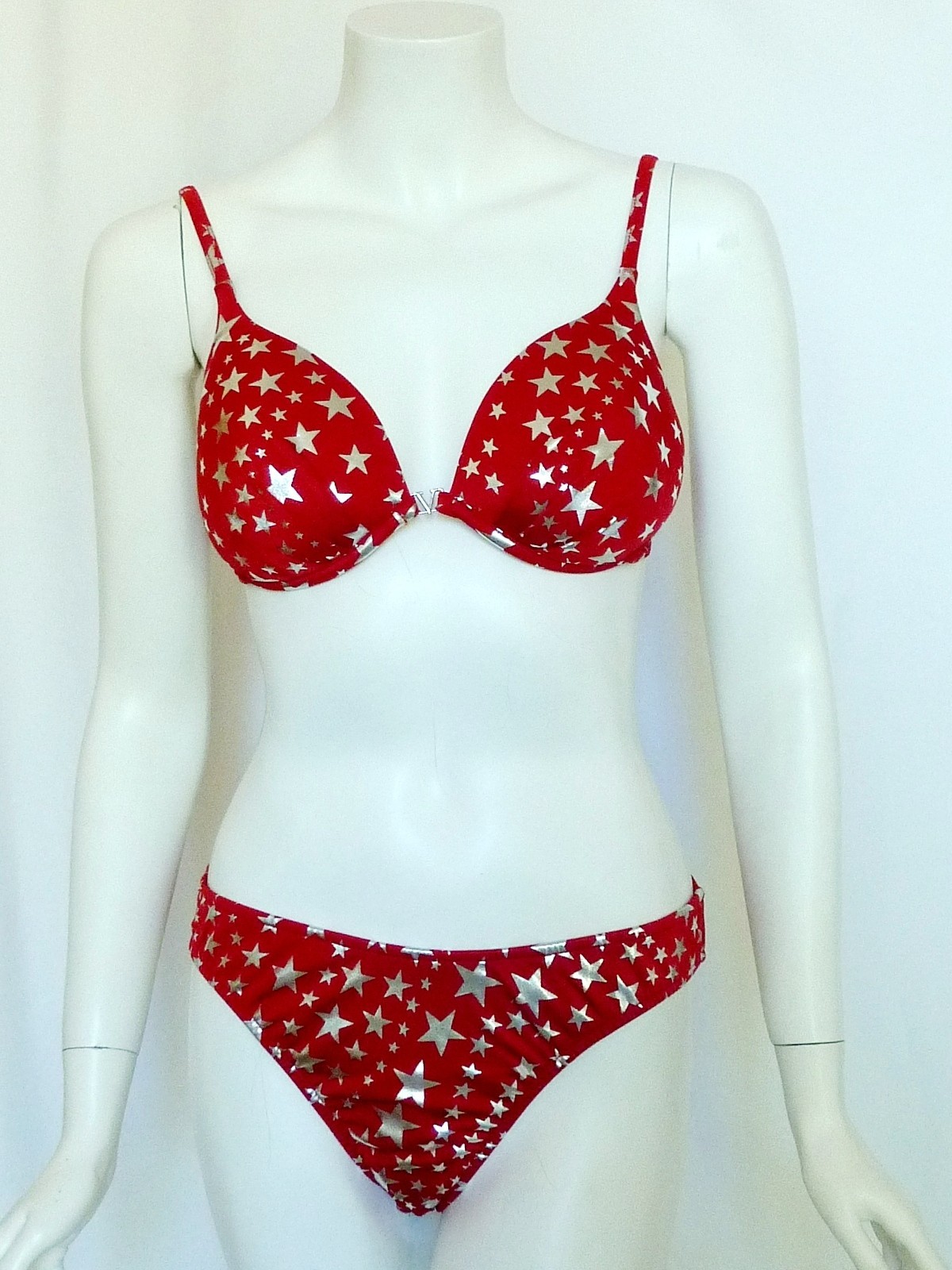 NEW! VENUS VTG Red All Over Stars Patriotic USA Padded Push-up 2-PC BIKINI 10 C