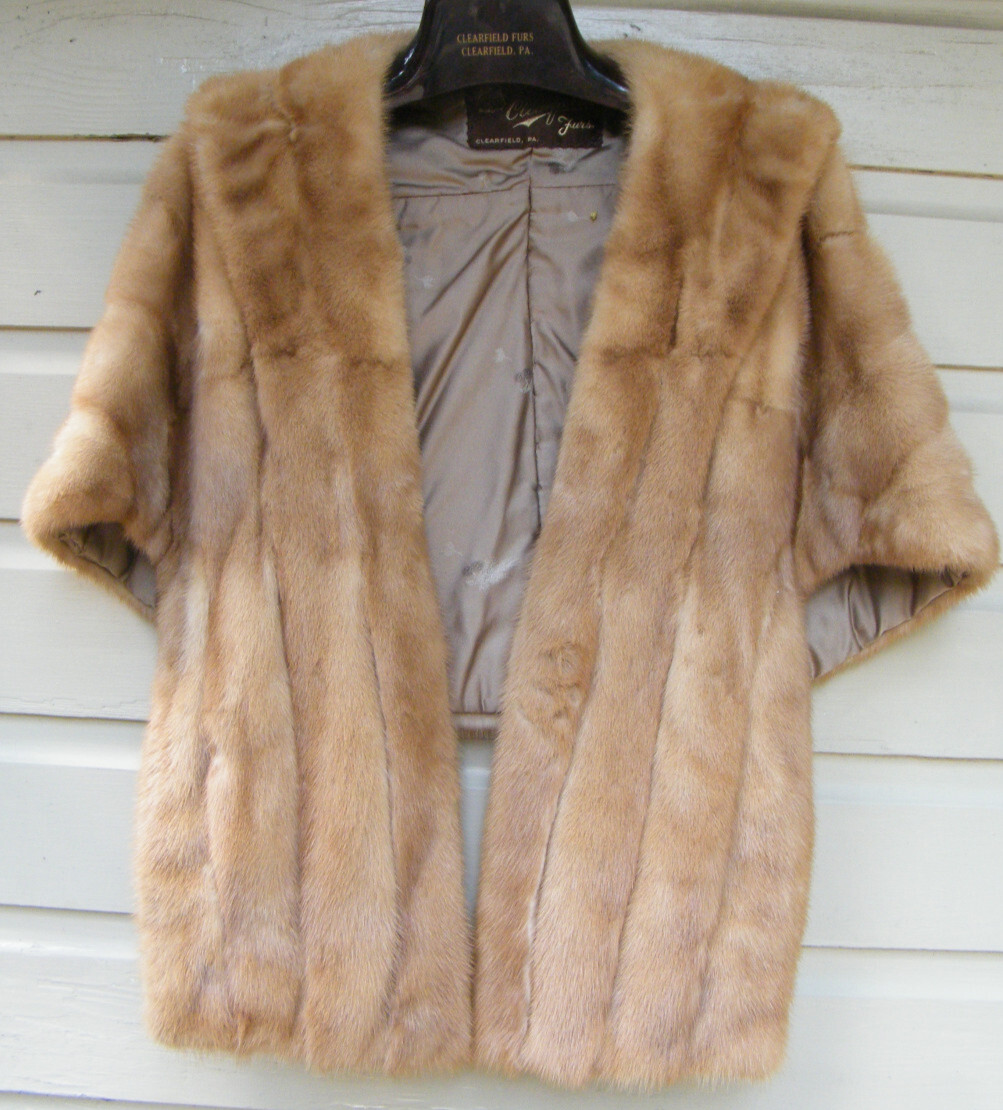 Vtg Royal Pastel Mink Fur Stole Wrap Jacket Shoulder Cape Coat Bridal Clearfield