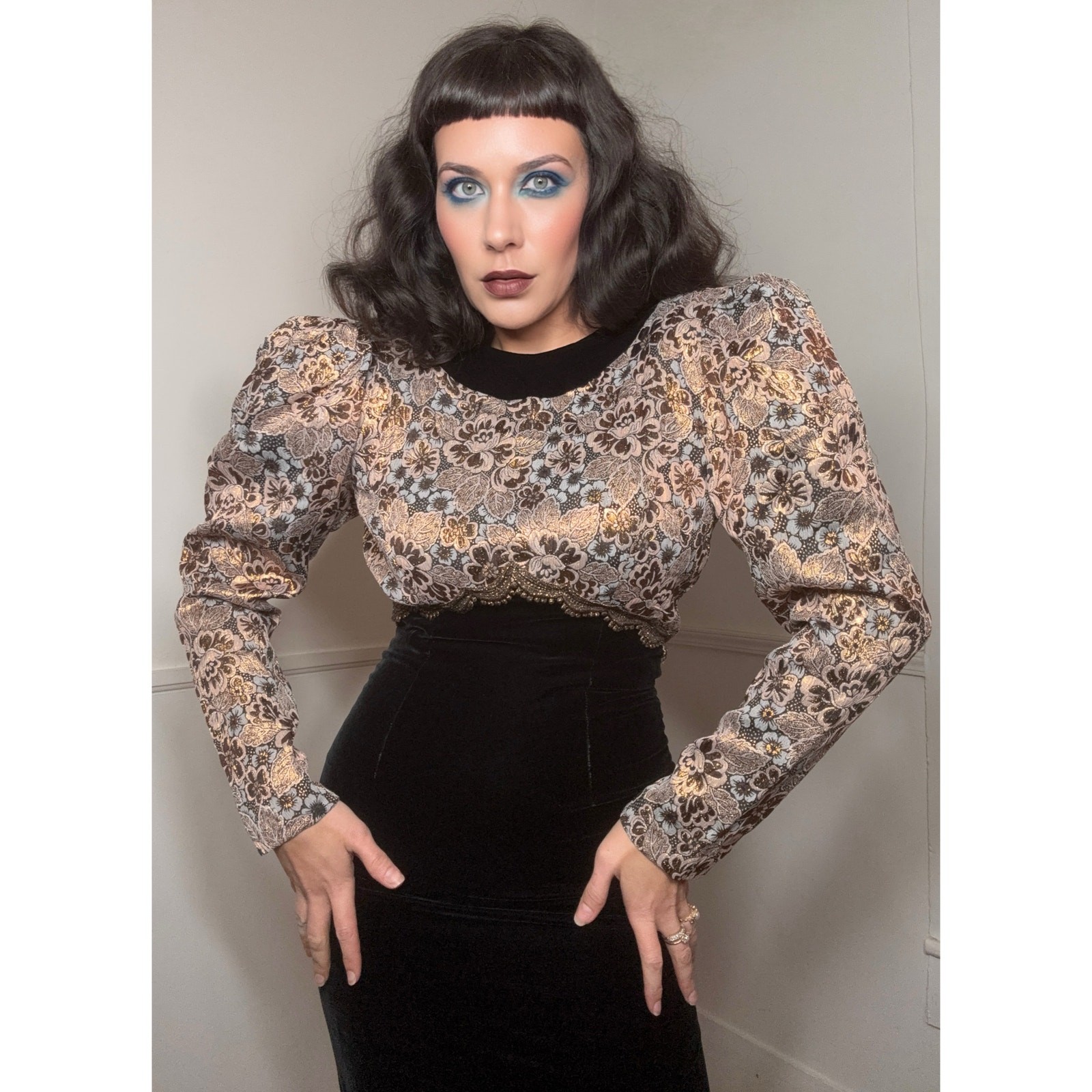 Medium 1990s Vintage Velvet and Brocade Evening Gown by Jessica McClintock
