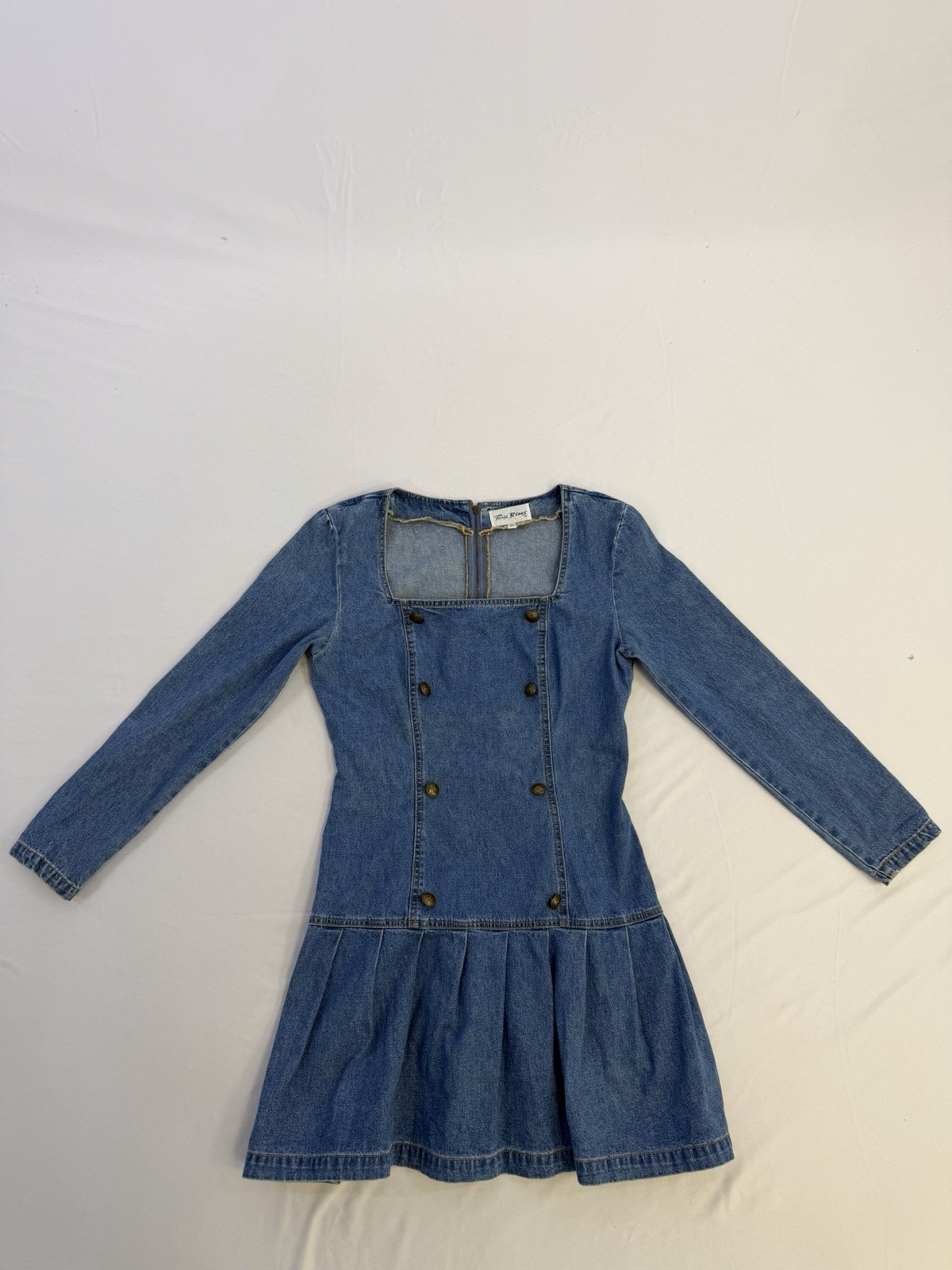 Vtg 90s Paris Blues Denim Dress Pleated Detail Skirt Button Sz 11 USA Grudge