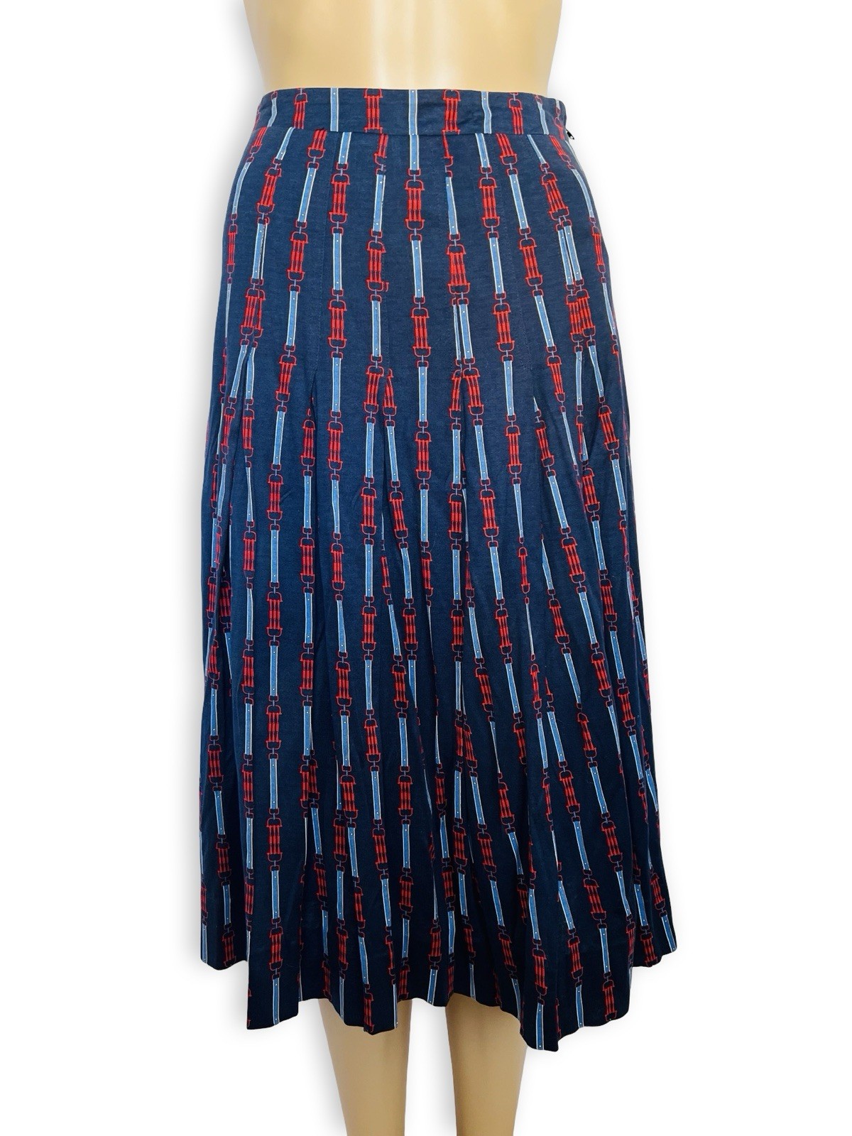 Vintage CÉLINE 1970s Equestrian Print Cotton Dress Two Piece Blouse Skirt Set XS
