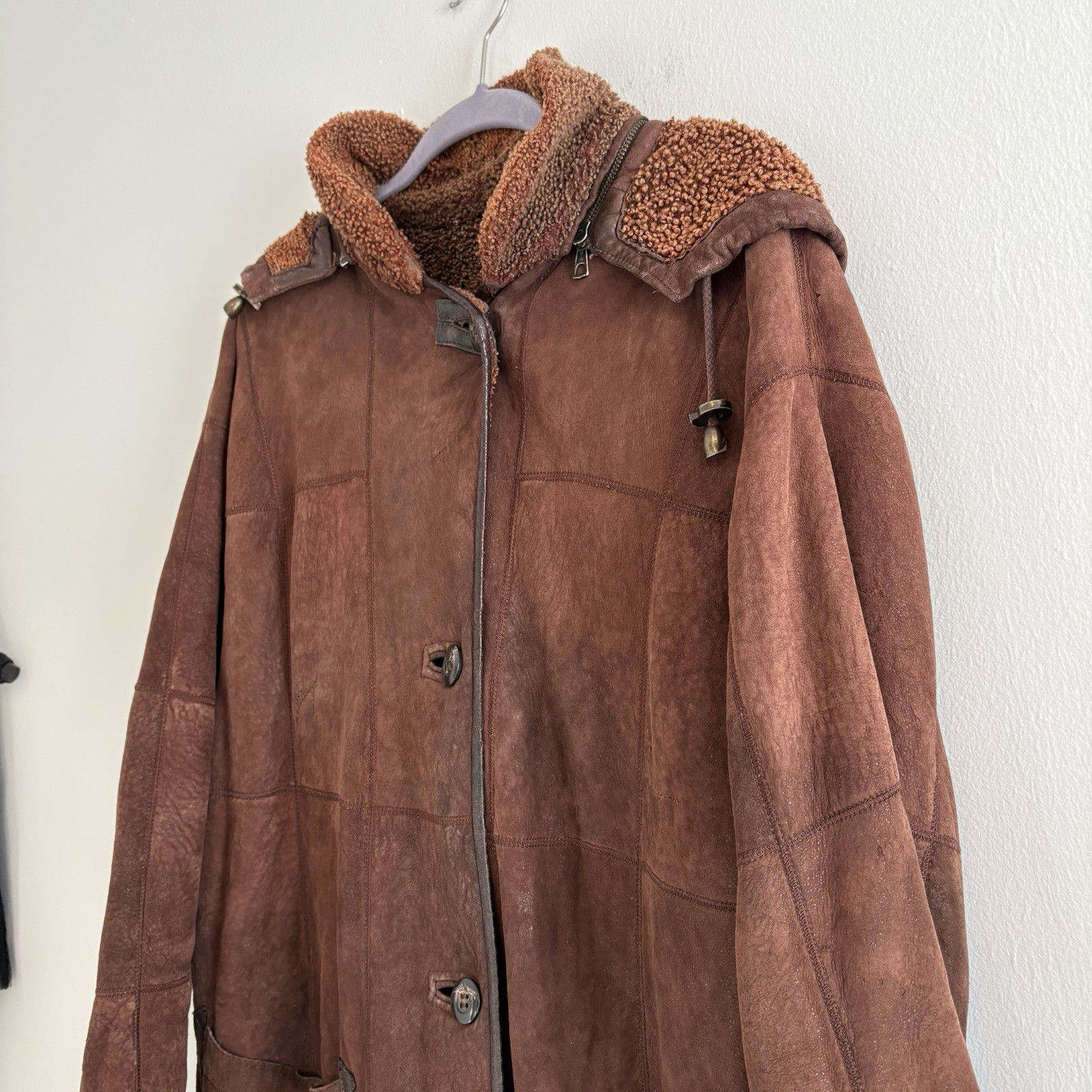 Vintage 70s Genuine Shearling Coat 100% Lambskin Brown Made in Uruguay Size 38 M
