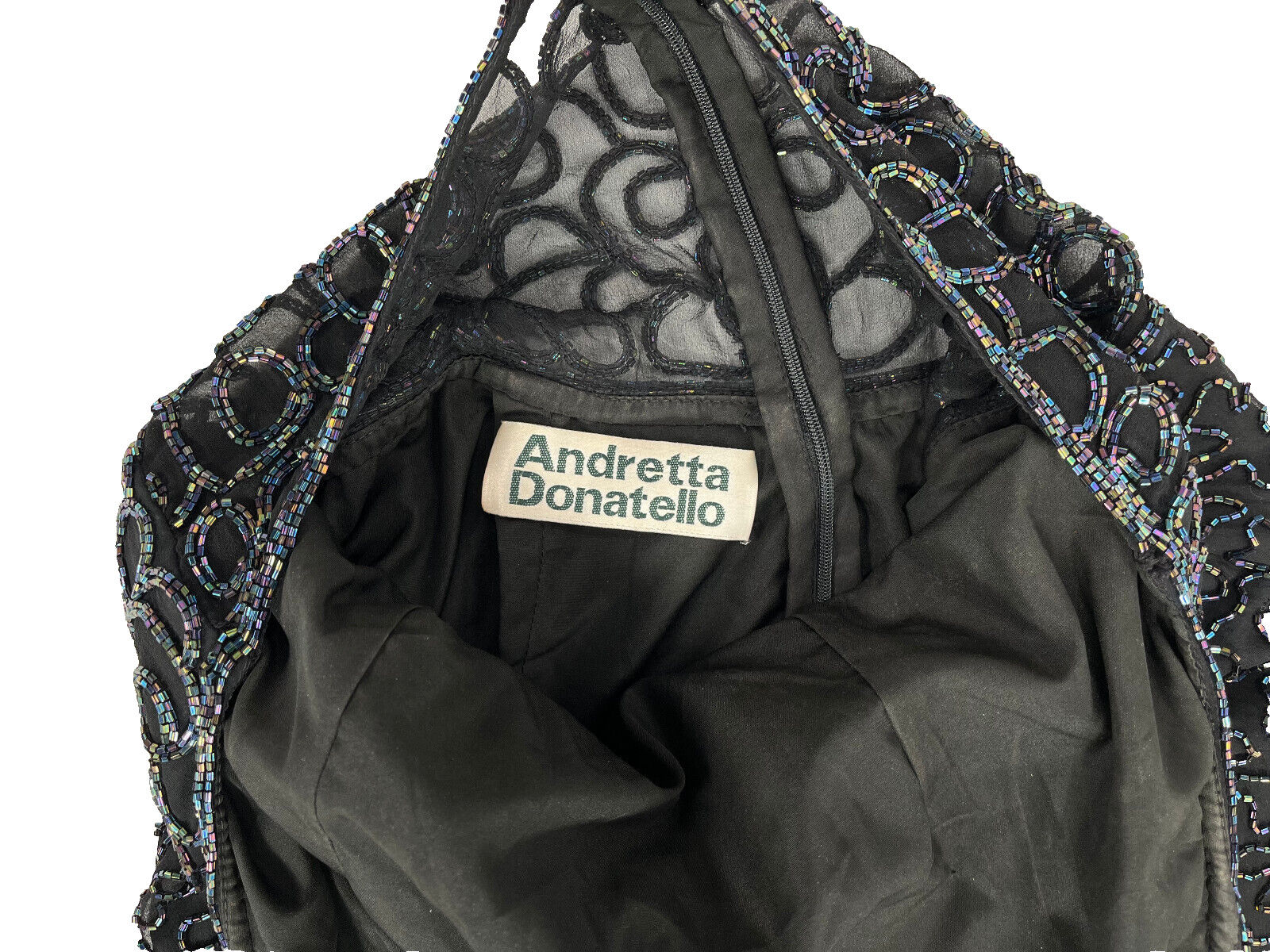 Vtg ANDRETTA DONATELLO US Women’s M 8 Black Beaded Silk Dress Evening Party
