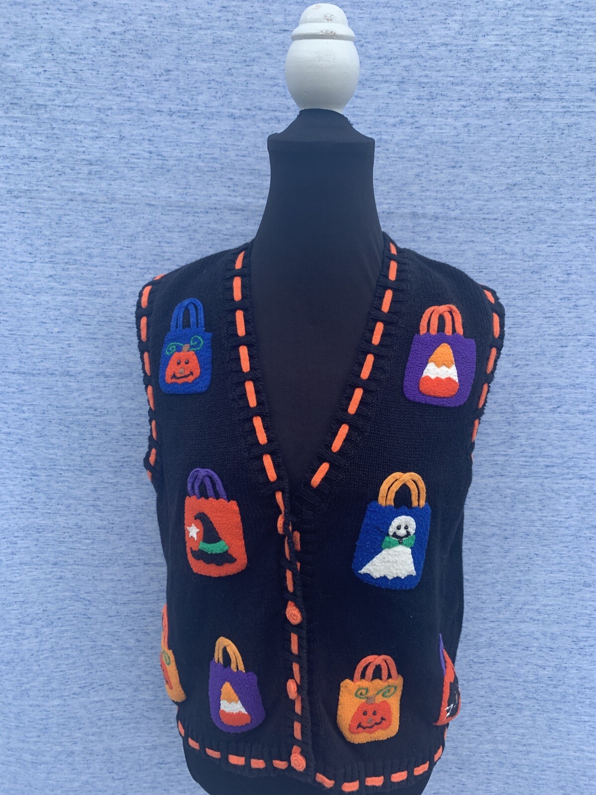 MANDAL BAY Trick Or Treat Bag Candy Bag Black Cat Sweater Vest Size S ❤️sj17j17