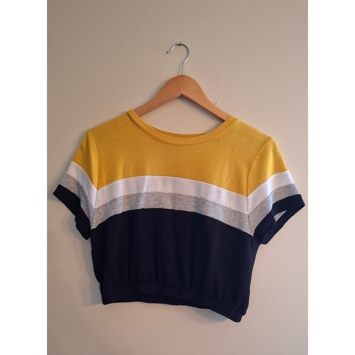 Y2K Crop Top Yellow Black Retro Colorblock Blokecore Skater Girl 90s Indie M
