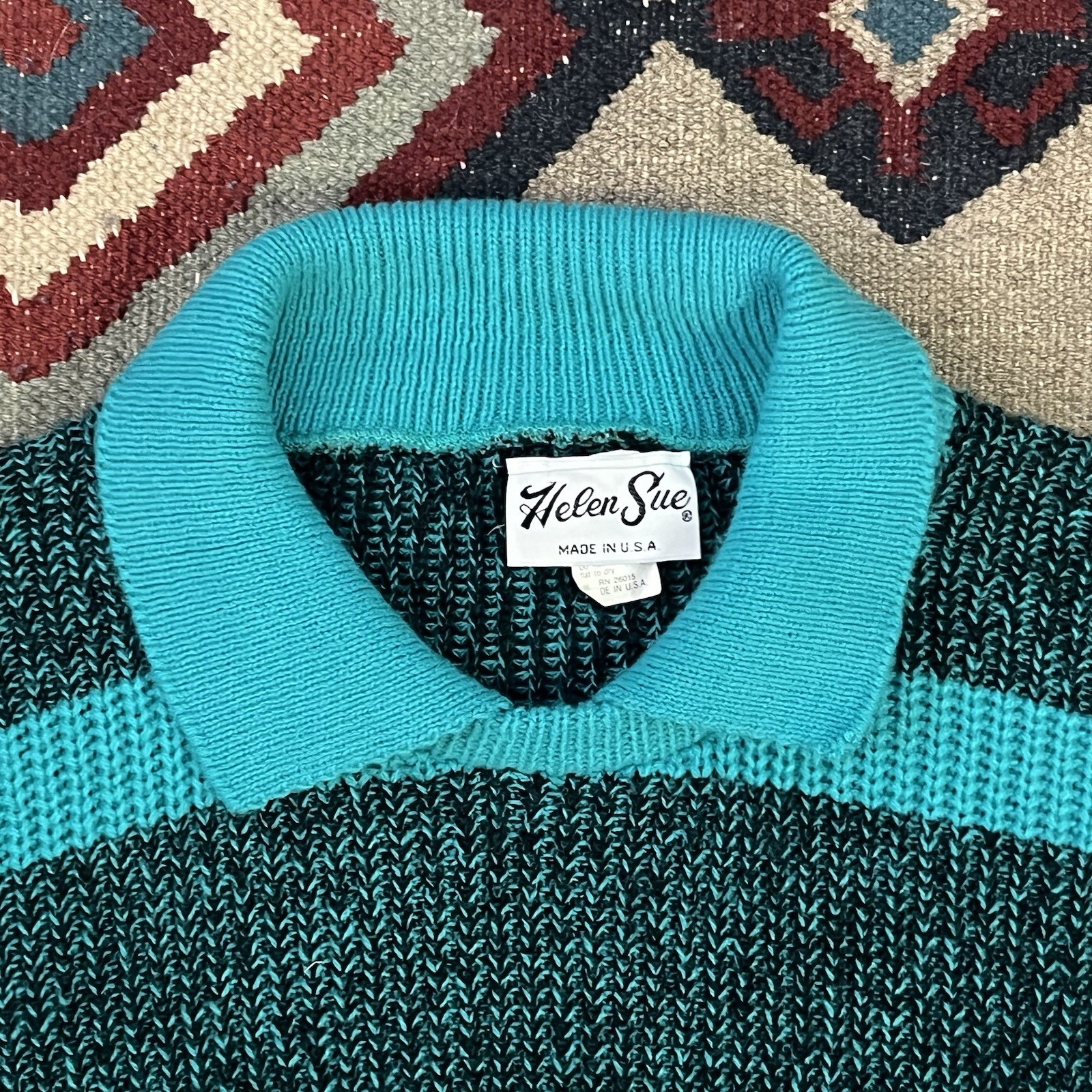 Vintage 80s Helen Sue Sweater Women’s L/XL Boxy Oversized Pullover Green/Black