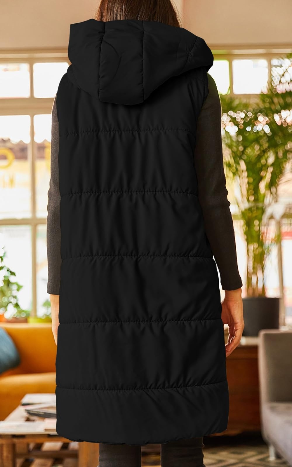 Grlasen Women’s Long Quilted Puffer Vest Sleeveless Hooded Button Down Padded…
