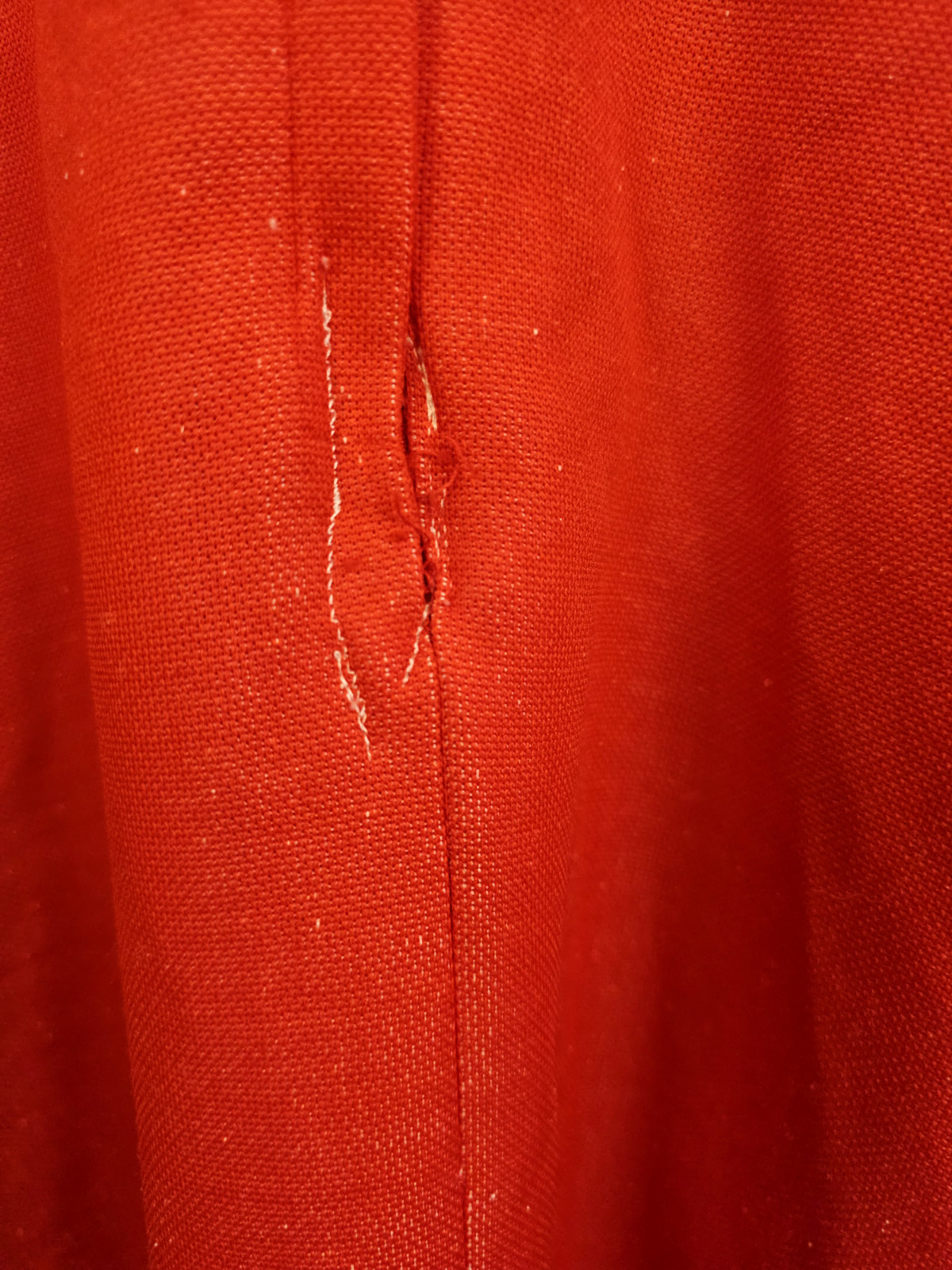 Vintage 1960s Red Polyester Dress With Mandarin Collar Front Circle Pockets 6