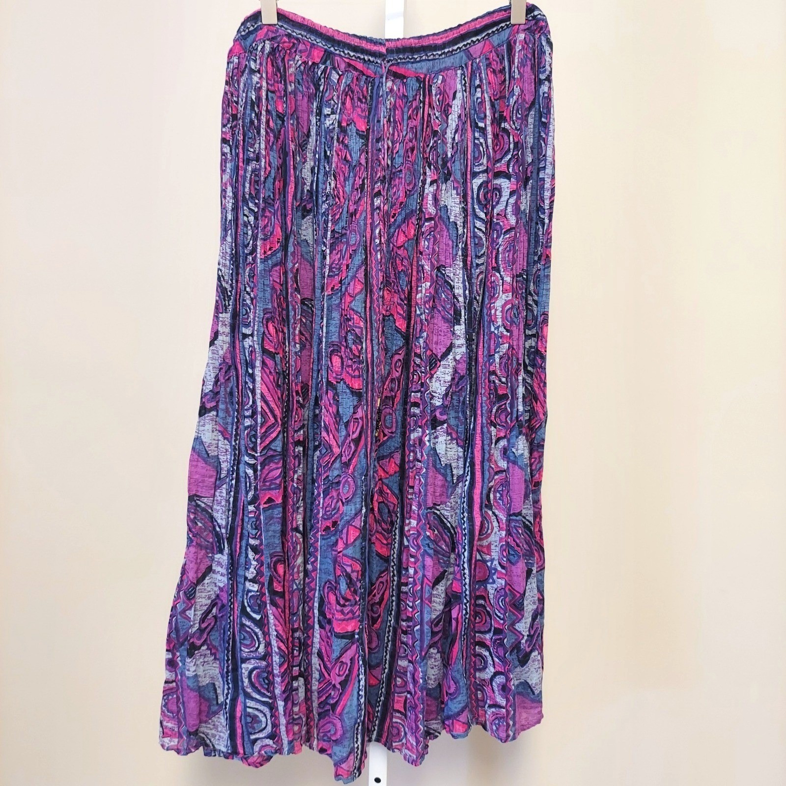 Le Mieux Vintage Cotton Broomstick Skirt Abstract Print L 90s Bohemian Gypsy