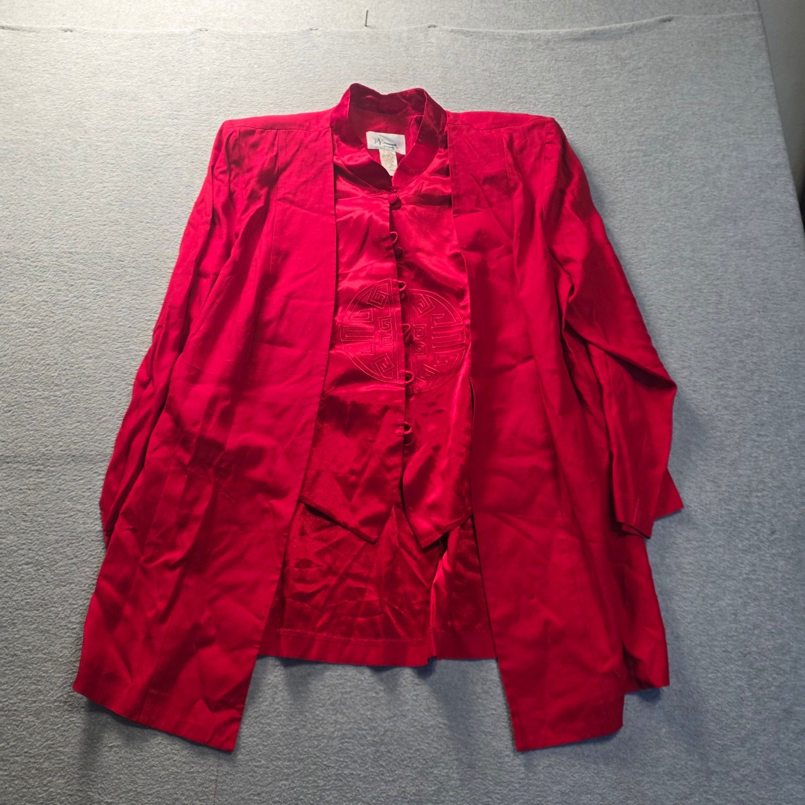 2 Piece Satin Jacket Top Set Womens XL Red Embroidered Formal D.J. Summers