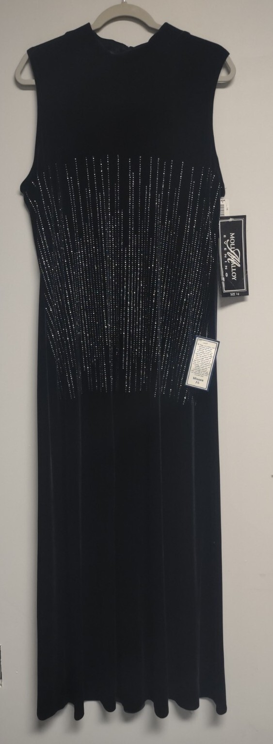 Vtg NWT 90s Dress Black Velvet Jeweled Evening Formal Size 16 Dark Romantic