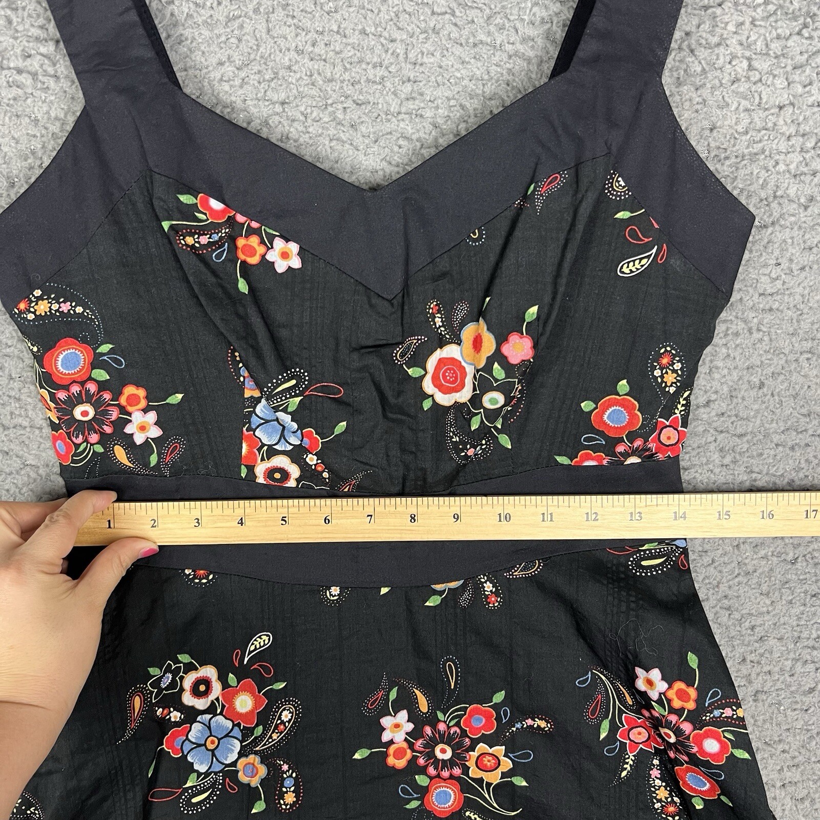 NWT Vtg 90s Mica Black Sundress Floral Fit & Flare A-Line Sz 8 Pinup Whimsy Goth