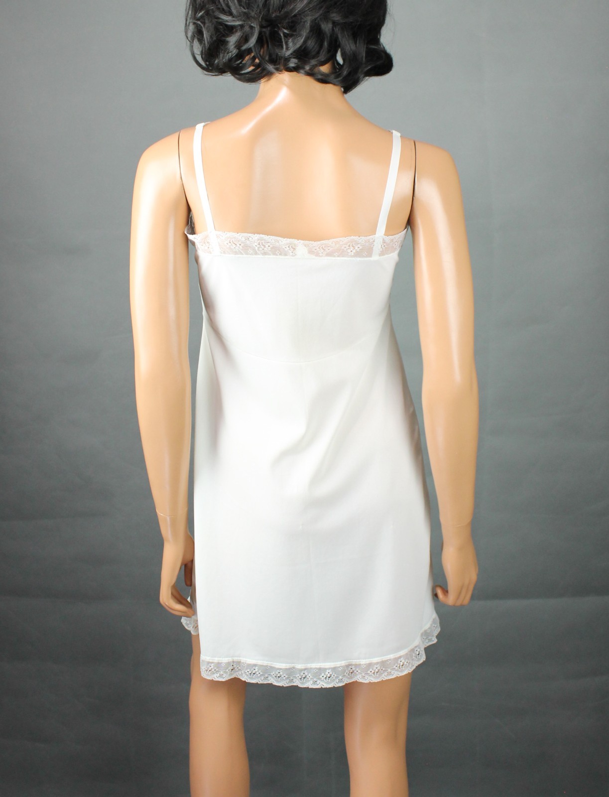 50s Velrose Full Slip 36 White Pink Embroidered Chiffon Short Mini Dress Slip