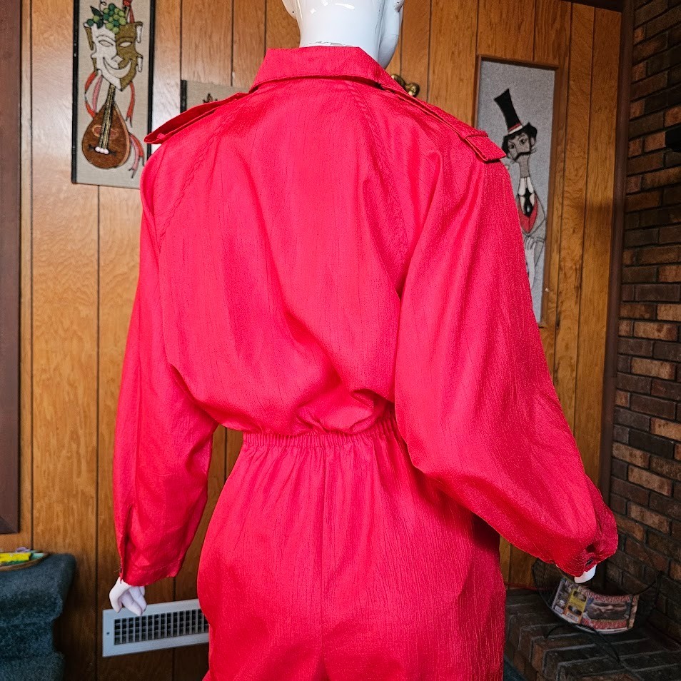 Vtg 80s Mall Rat Dreams Tomato Red Parachute Pants Flight Boiler Suit Jumpsuit L