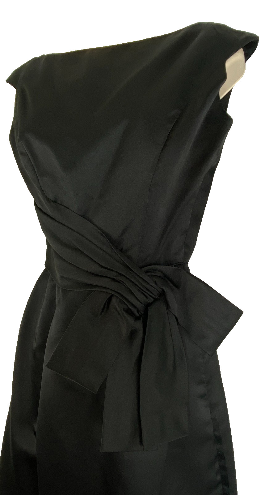 Vintage 1950s black silk dress XS sleeveless knee length formal midi knee bow