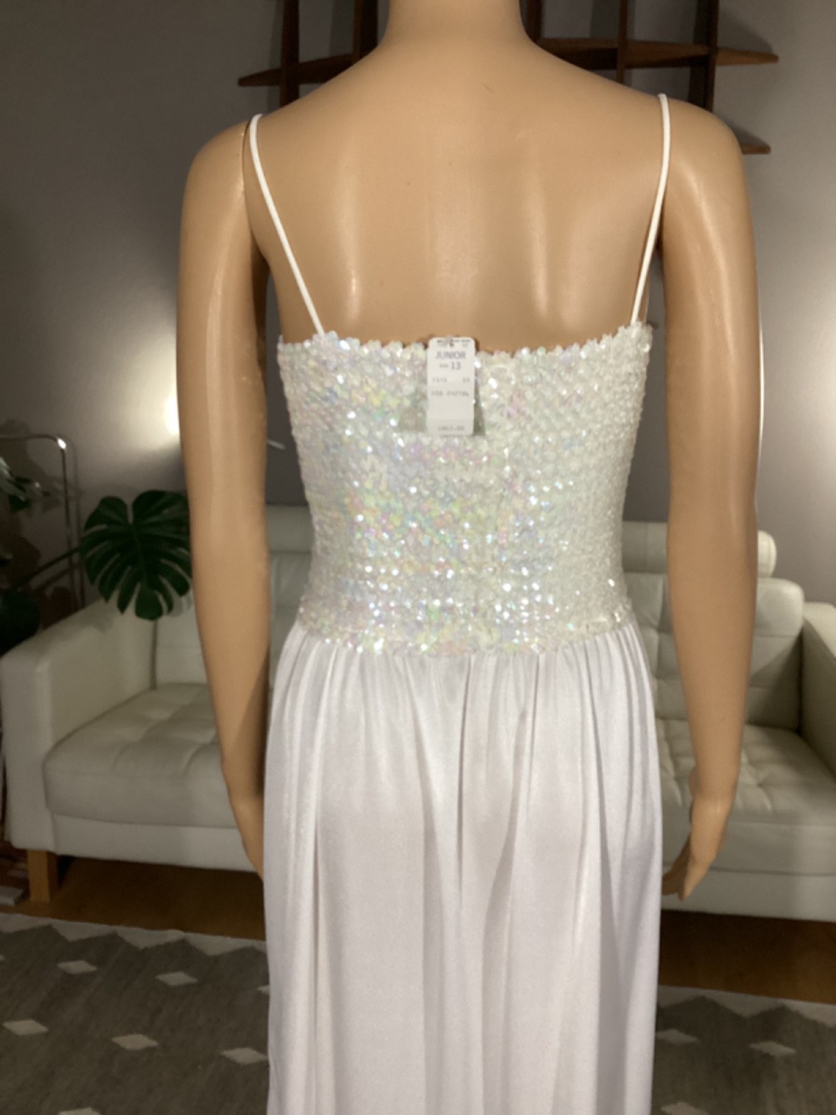 Vintage NOS Denise Fashions Iridescent Sequin White Sleeveless Maxi Party Dress