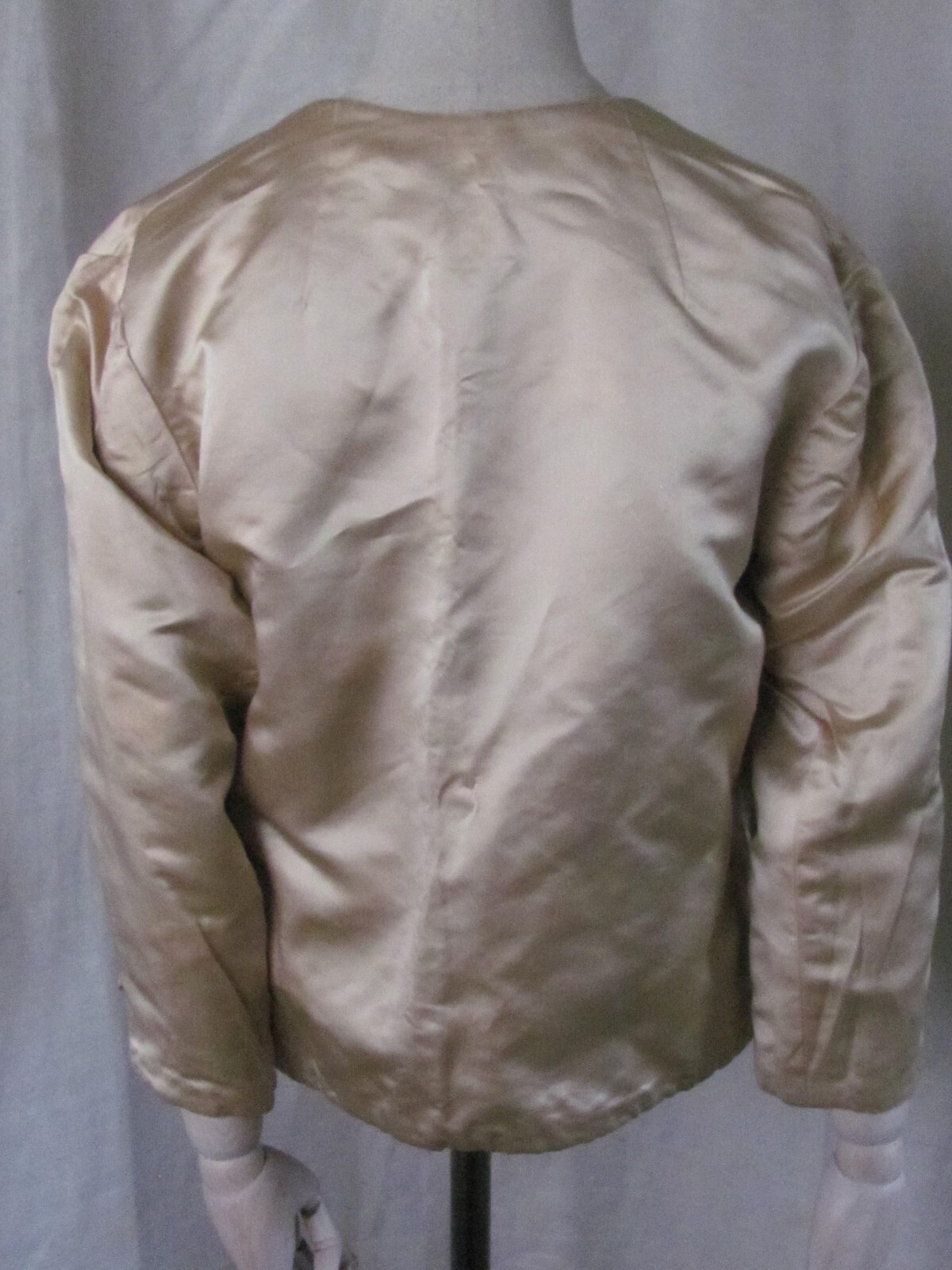 Vintage Green & Gold Brocade Waist Jacket Reversible Beige Satin Side SzM