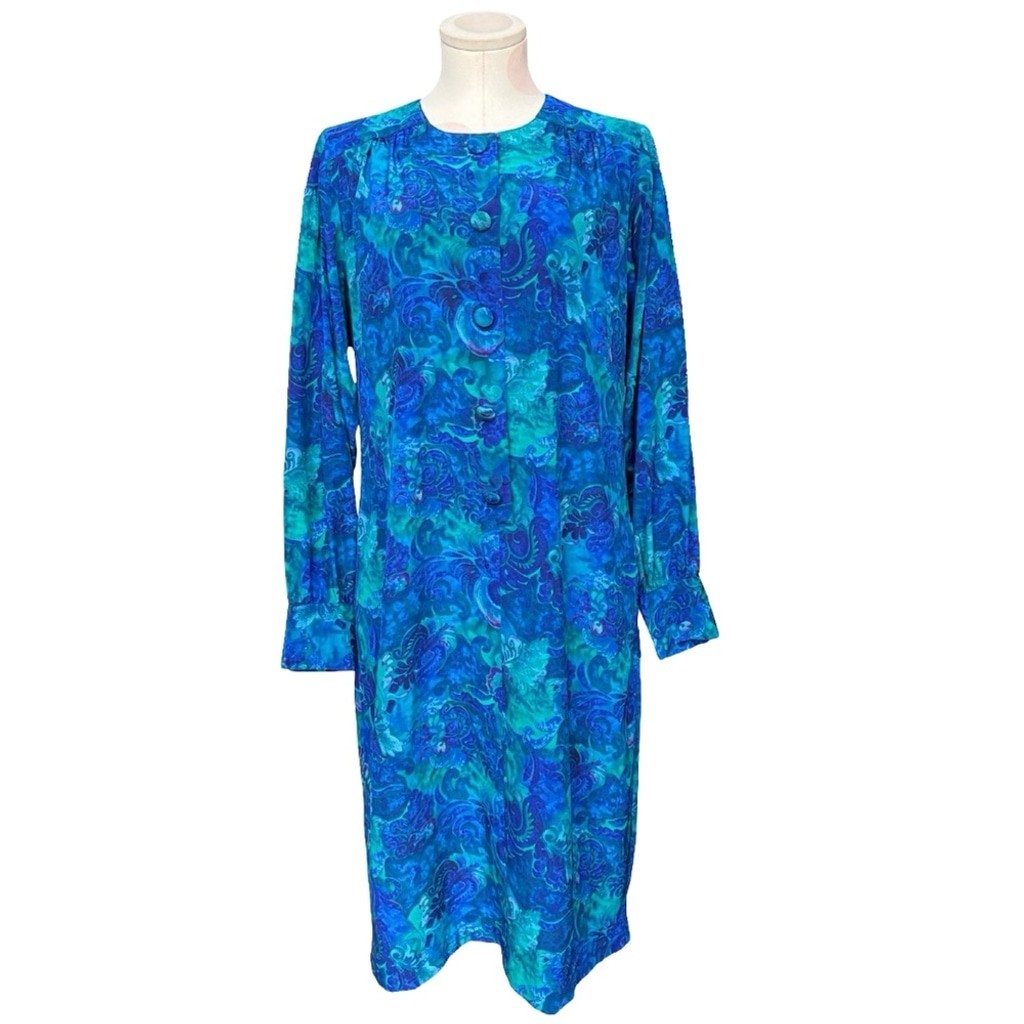 Vintage 90’s Floral Print Dress- Golden Girls-Blue – 10