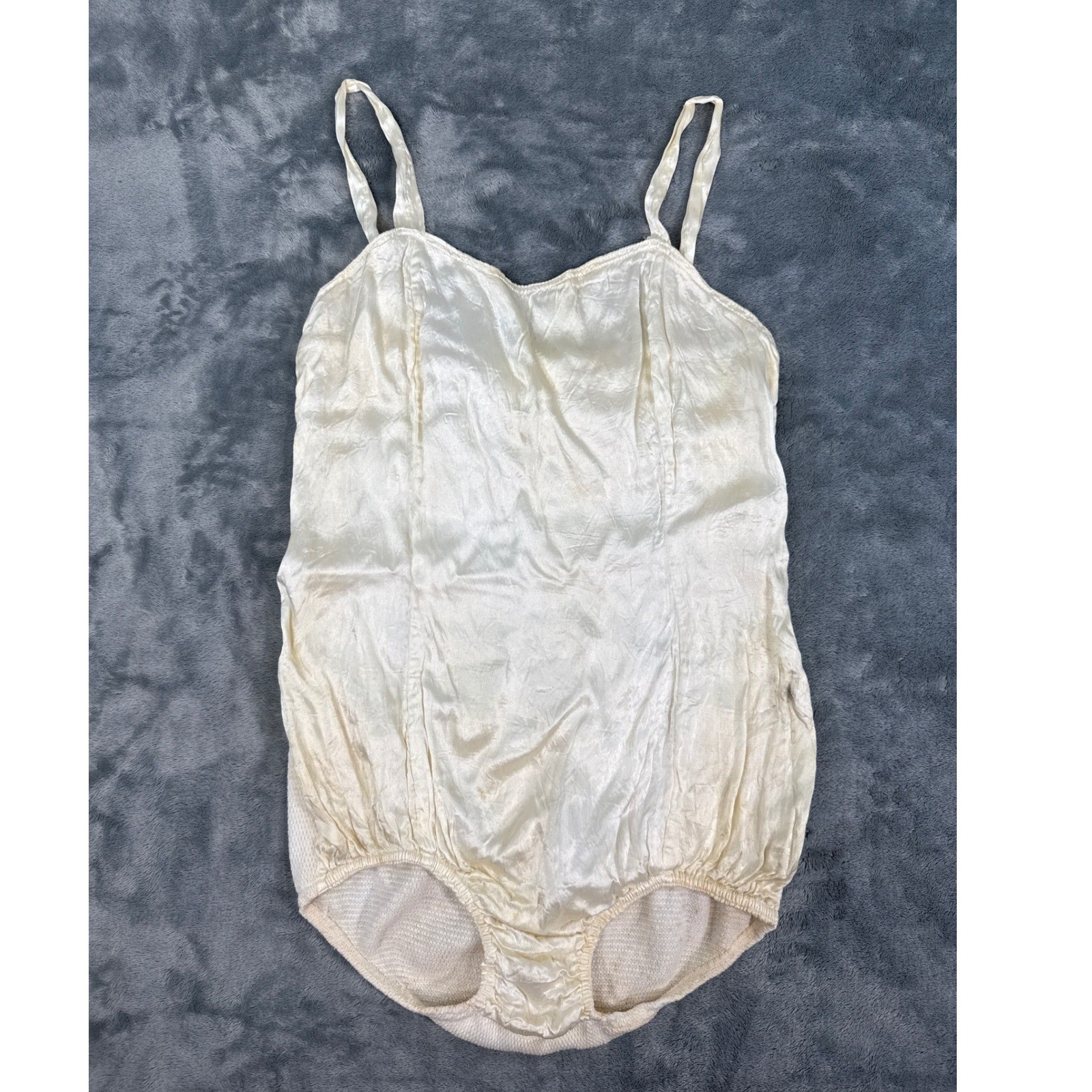 Vintage White Cream Satin and Knit Leotard Dance, Bodysuit AS IS