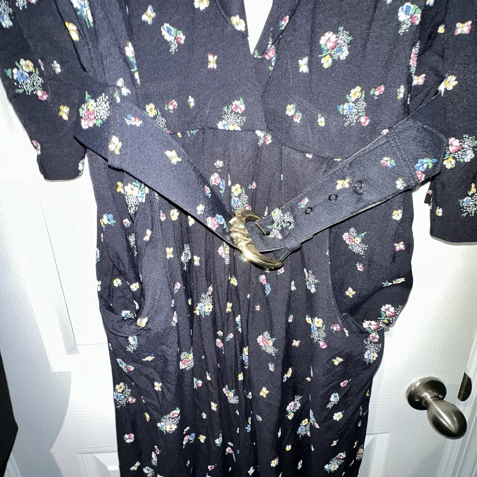 Vintage Blue Floral S.L Fashion Dress-SIZE 18-Vintage Belted Dress