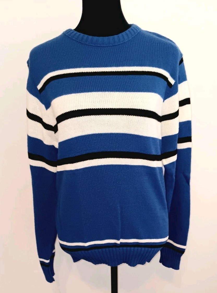 Vintage Le Tigre Sweater Blue Black White Stripe Alpine Women’s XL 20 NWT 1980s